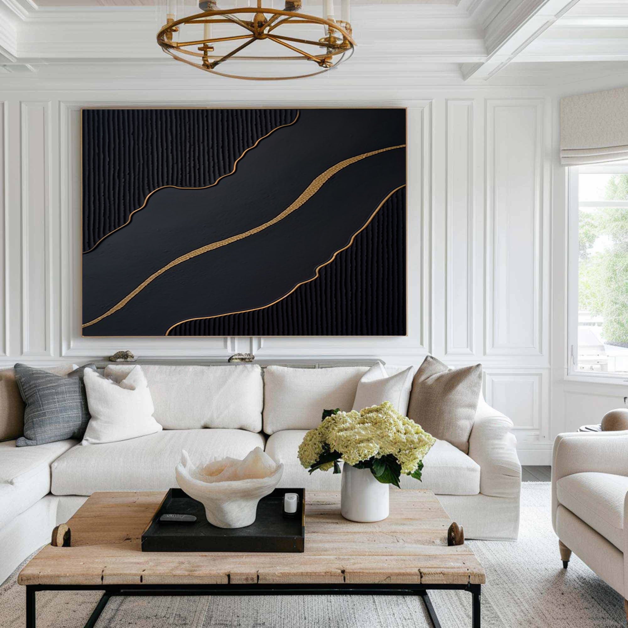 Luxury Black and Gold Abstract Painting on Canvas #BM 091