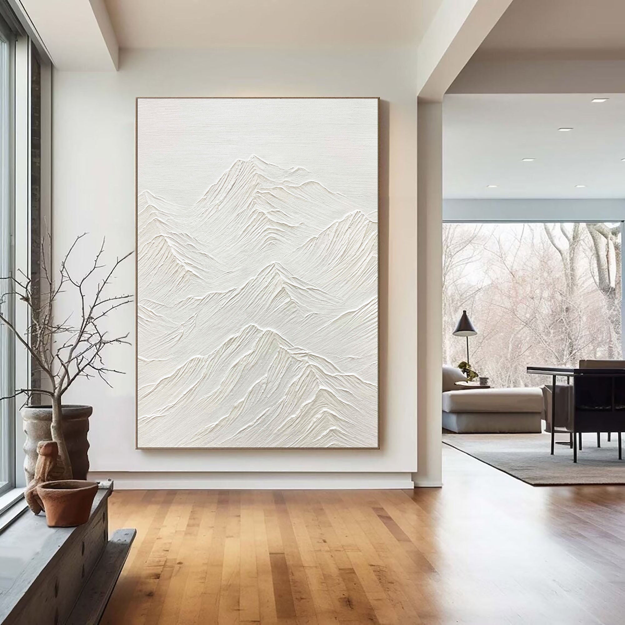 White Minimalist Mountain Painting #WM 042