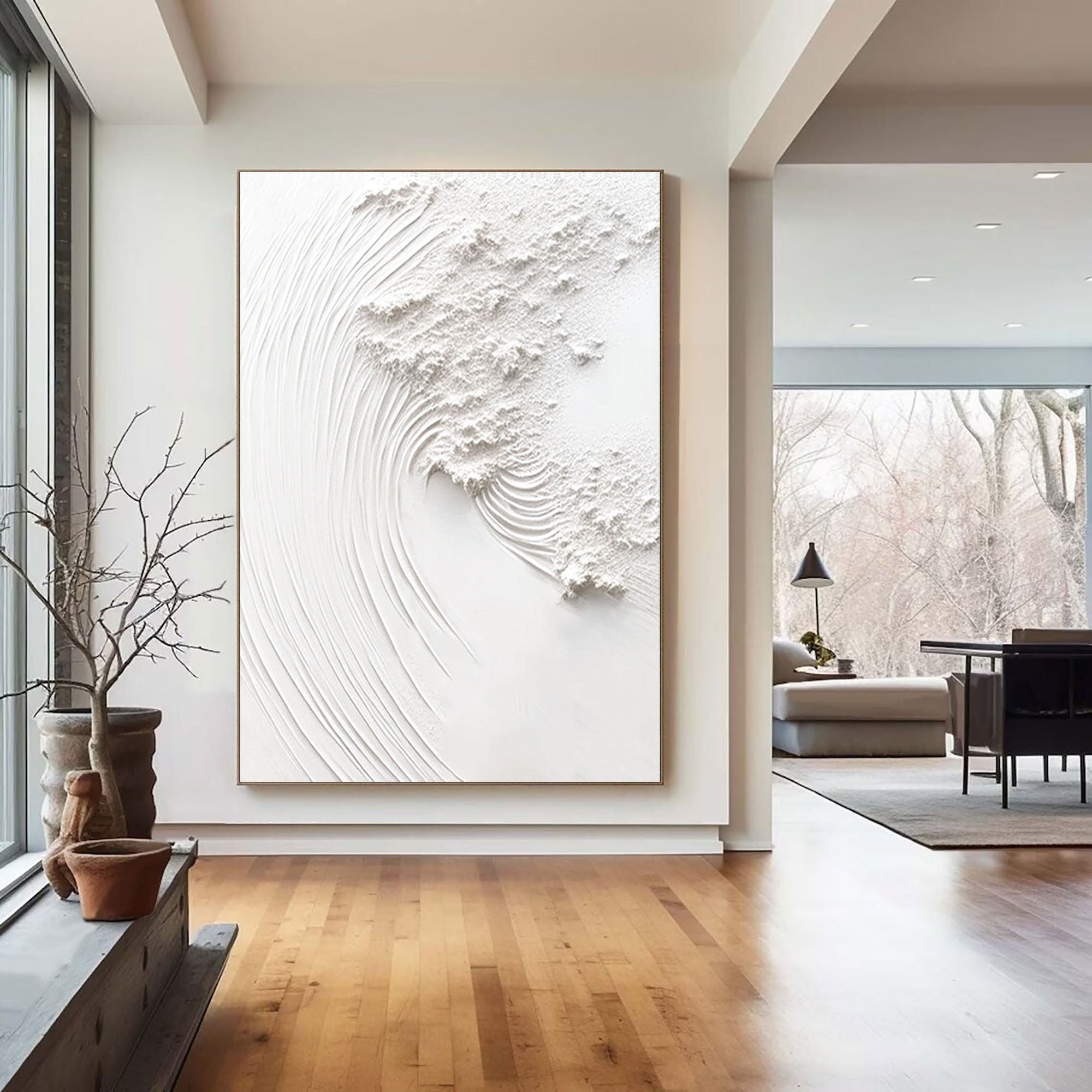 Serene White Textured Canvas Wall Art #WM 040