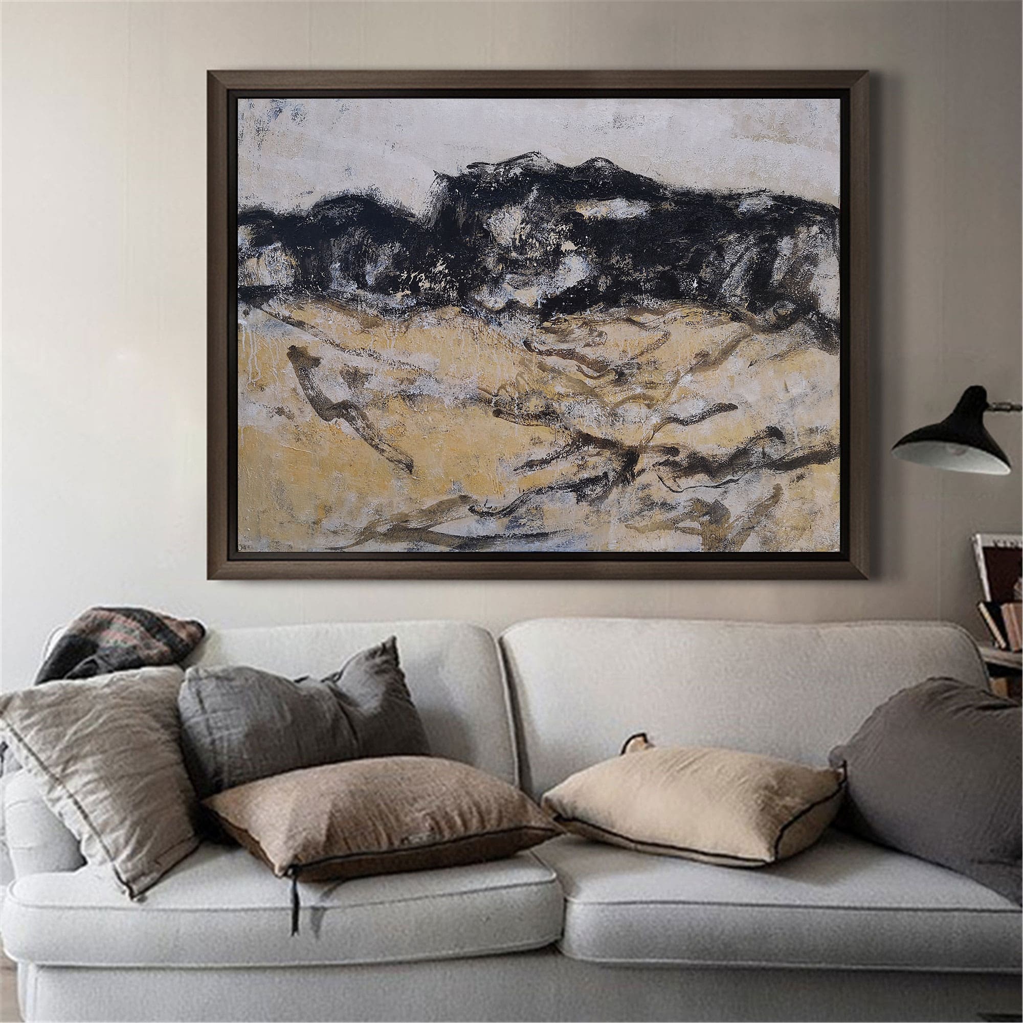 Black And Gold Abstract Painting #ABAH32