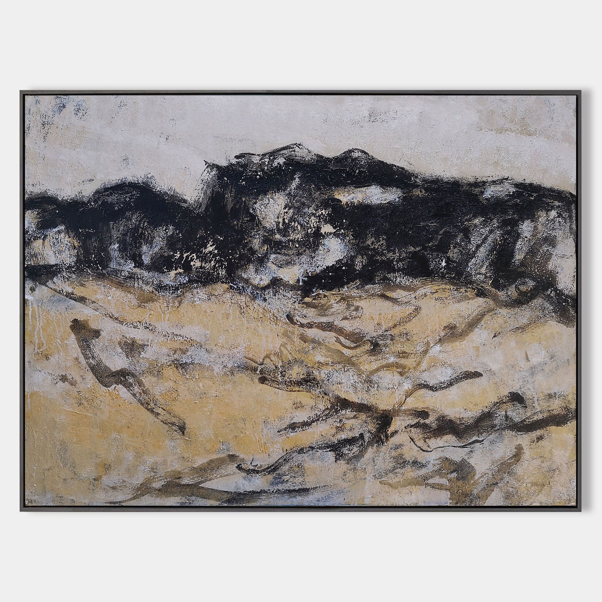Black And Gold Abstract Painting #ABAH32
