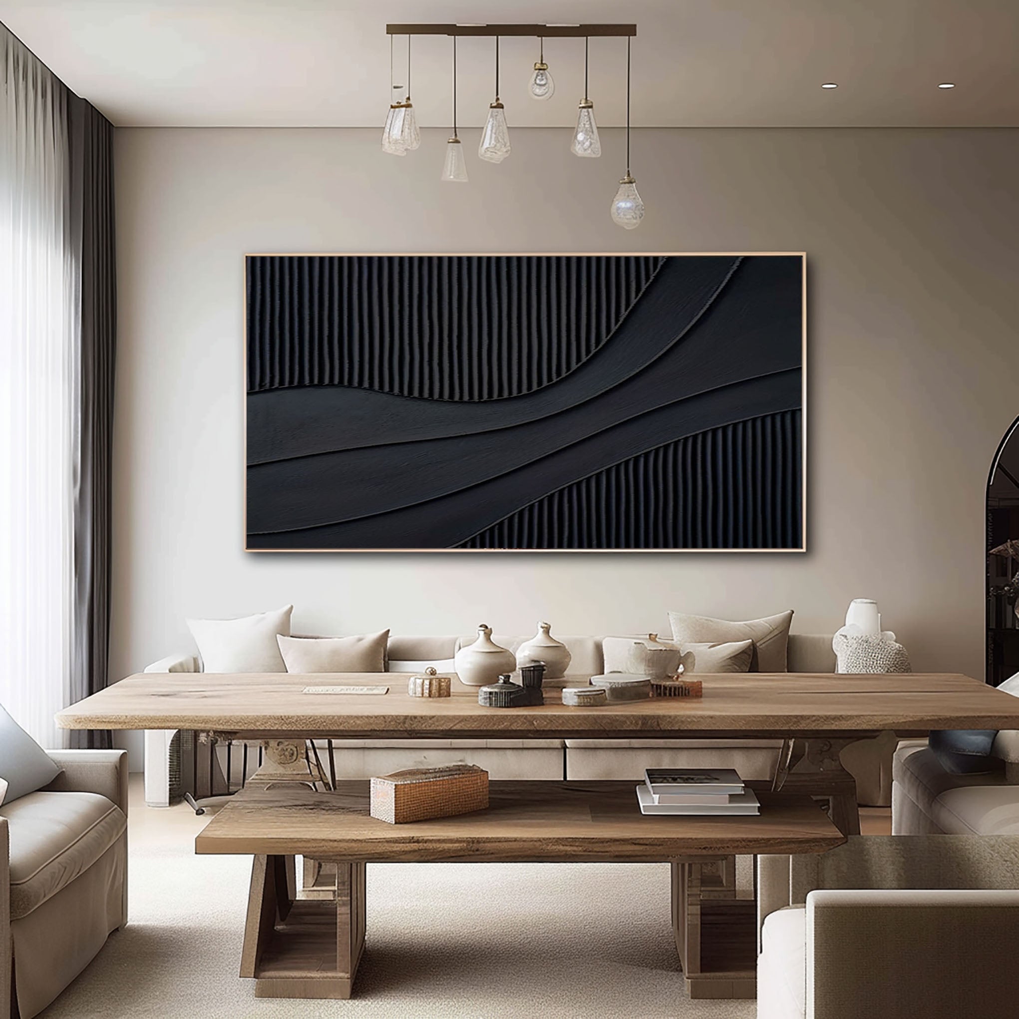 Black Minimalist Abstract Textured Oil Painting Modern Home Decor #BM 078