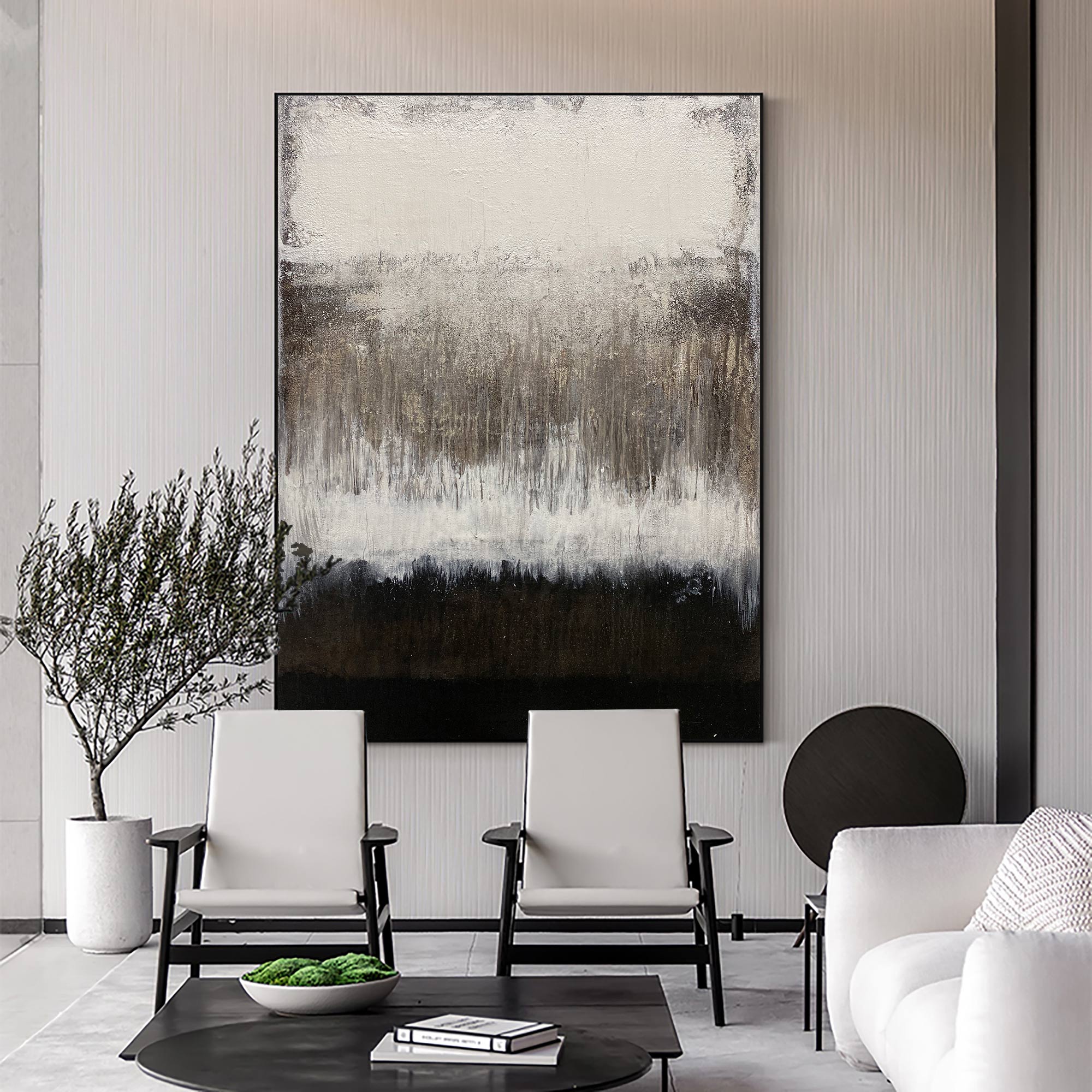 Black White Grey Abstract Painting #ABAV119