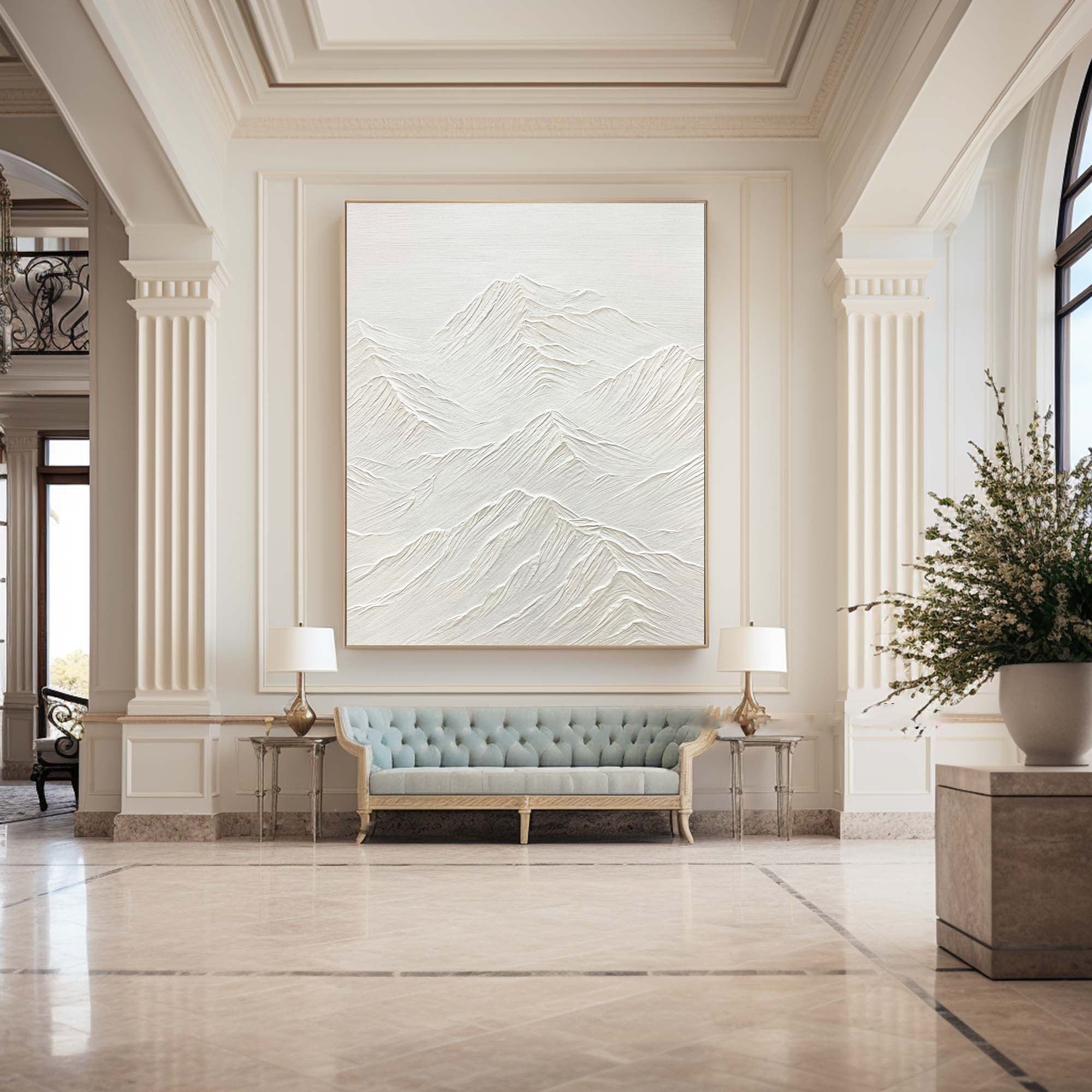White Minimalist Mountain Painting #WM 042