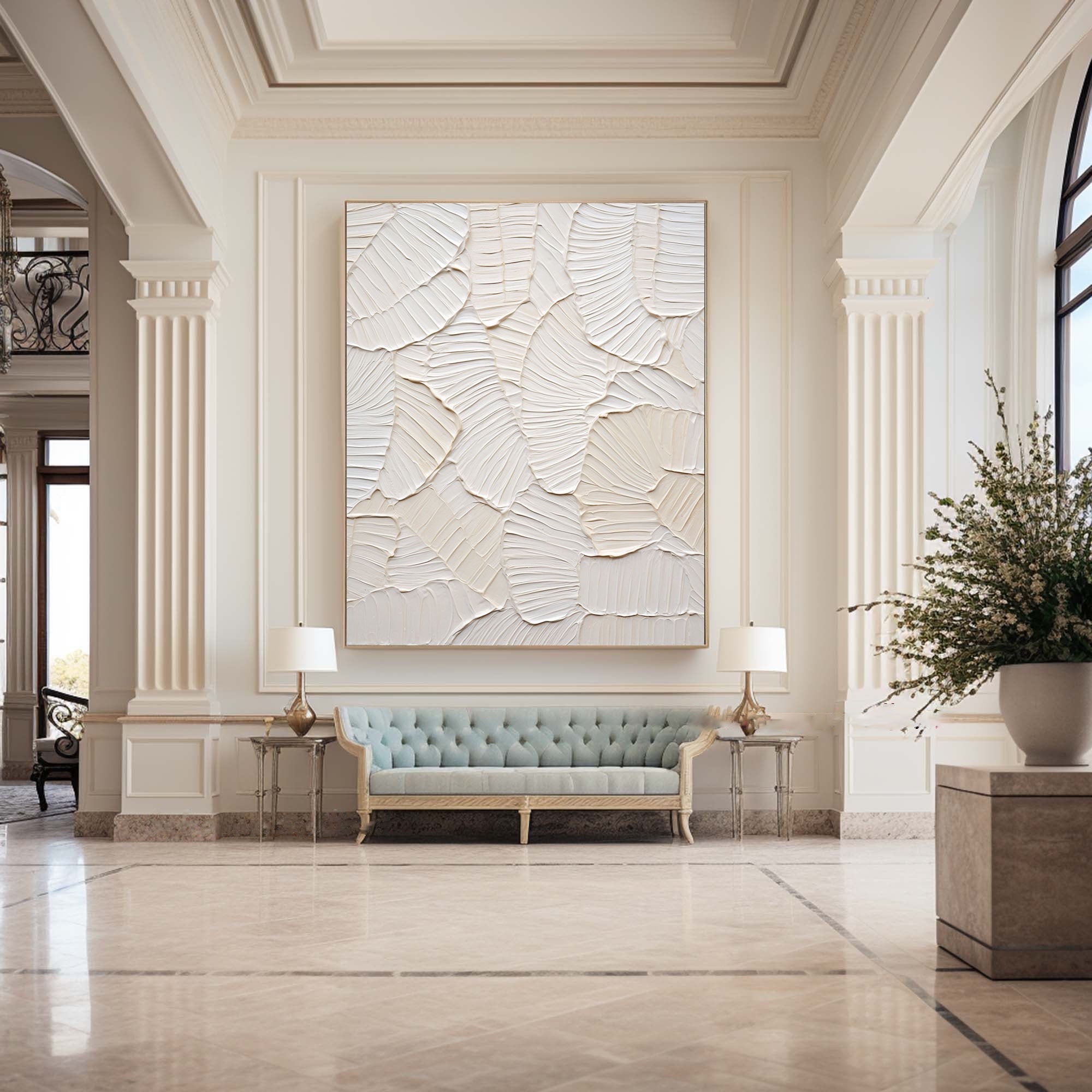 Serene White Leaf Texture Wall Decor #WM 039