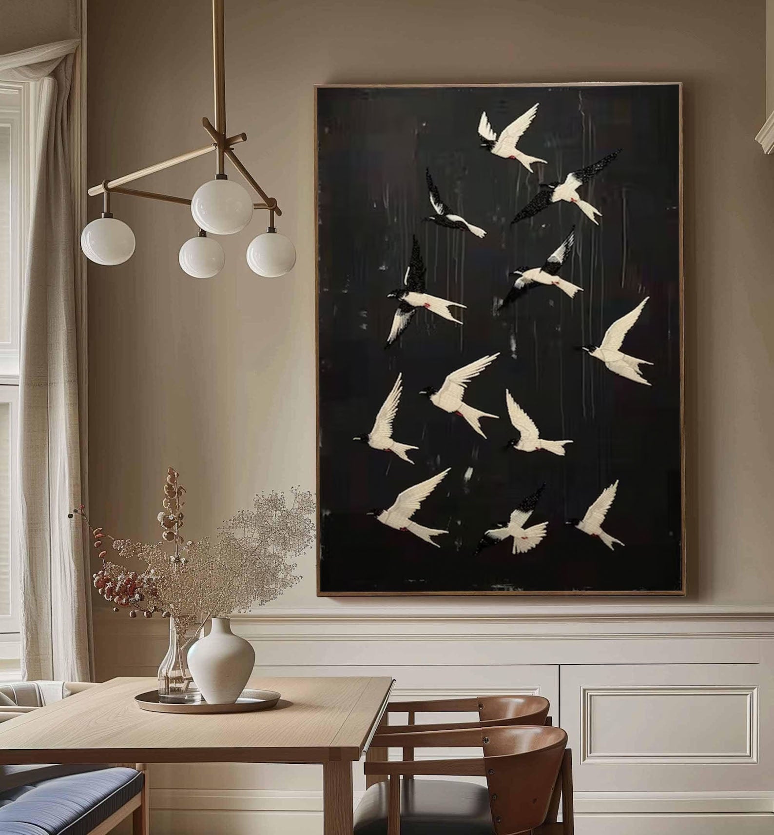 Black and White Birds Painting Modern Art for Urban Interiors #BM 100