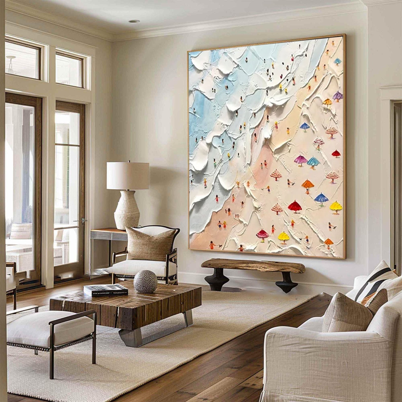 Sandy Shores Canvas Art Dynamic Beach Colorful Painting #CAP 027
