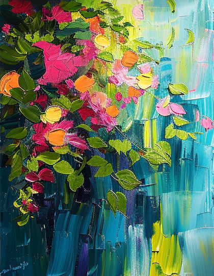 Summer Flowers Abstract Painting Bright Wall Decor #CAP 032