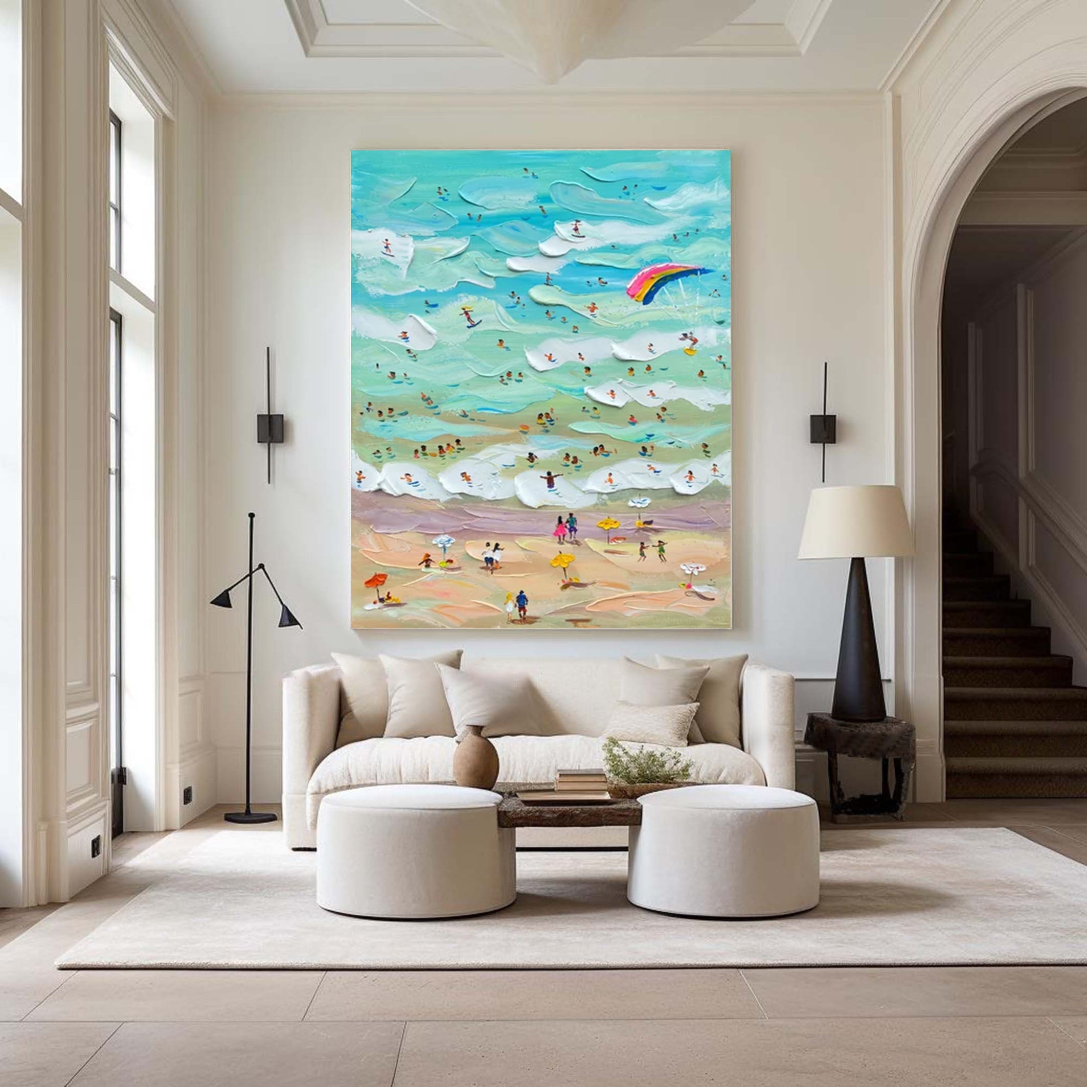 Vibrant Beach Scene Canvas Colorful Coastal Wall Art #CAP 030