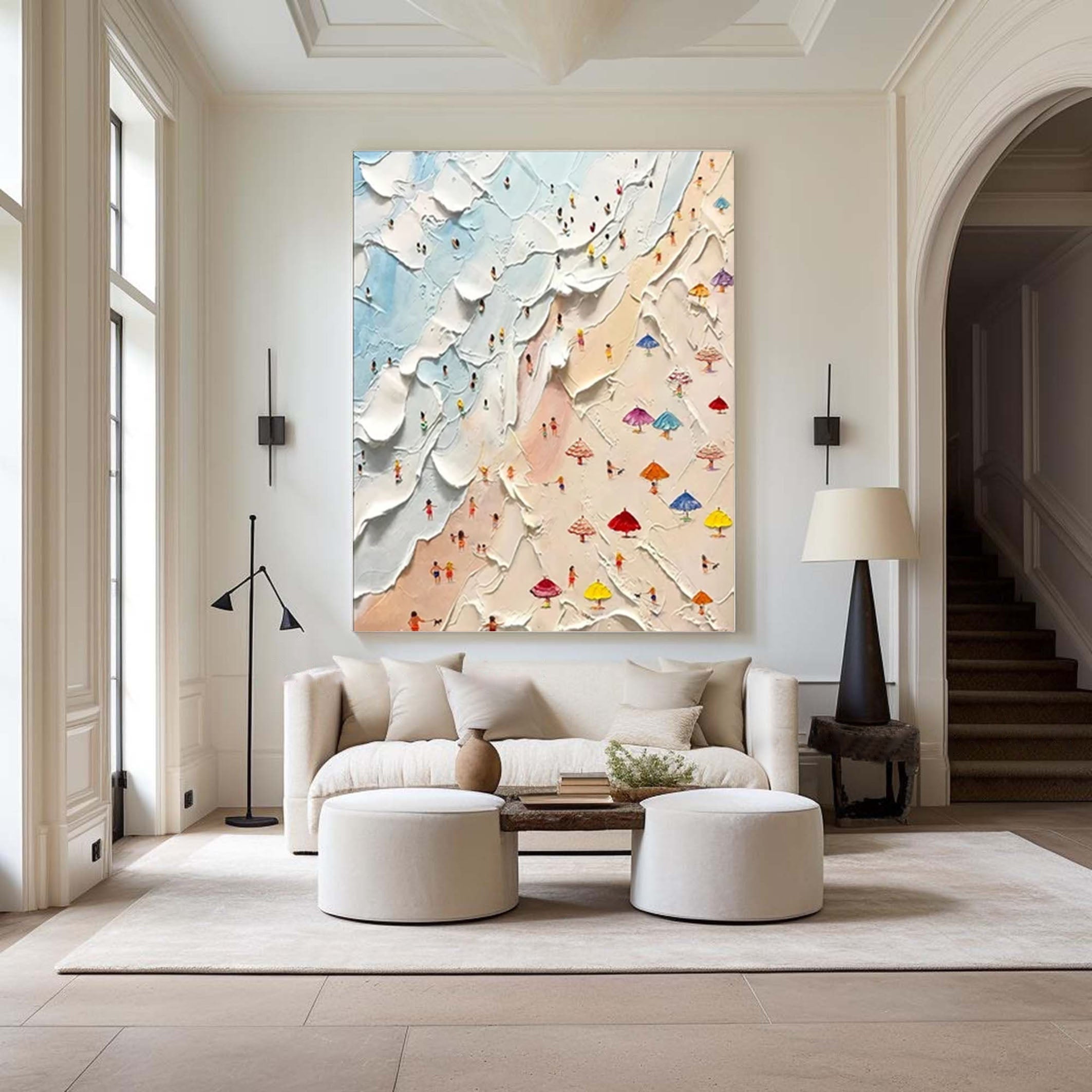 Sandy Shores Canvas Art Dynamic Beach Colorful Painting #CAP 027