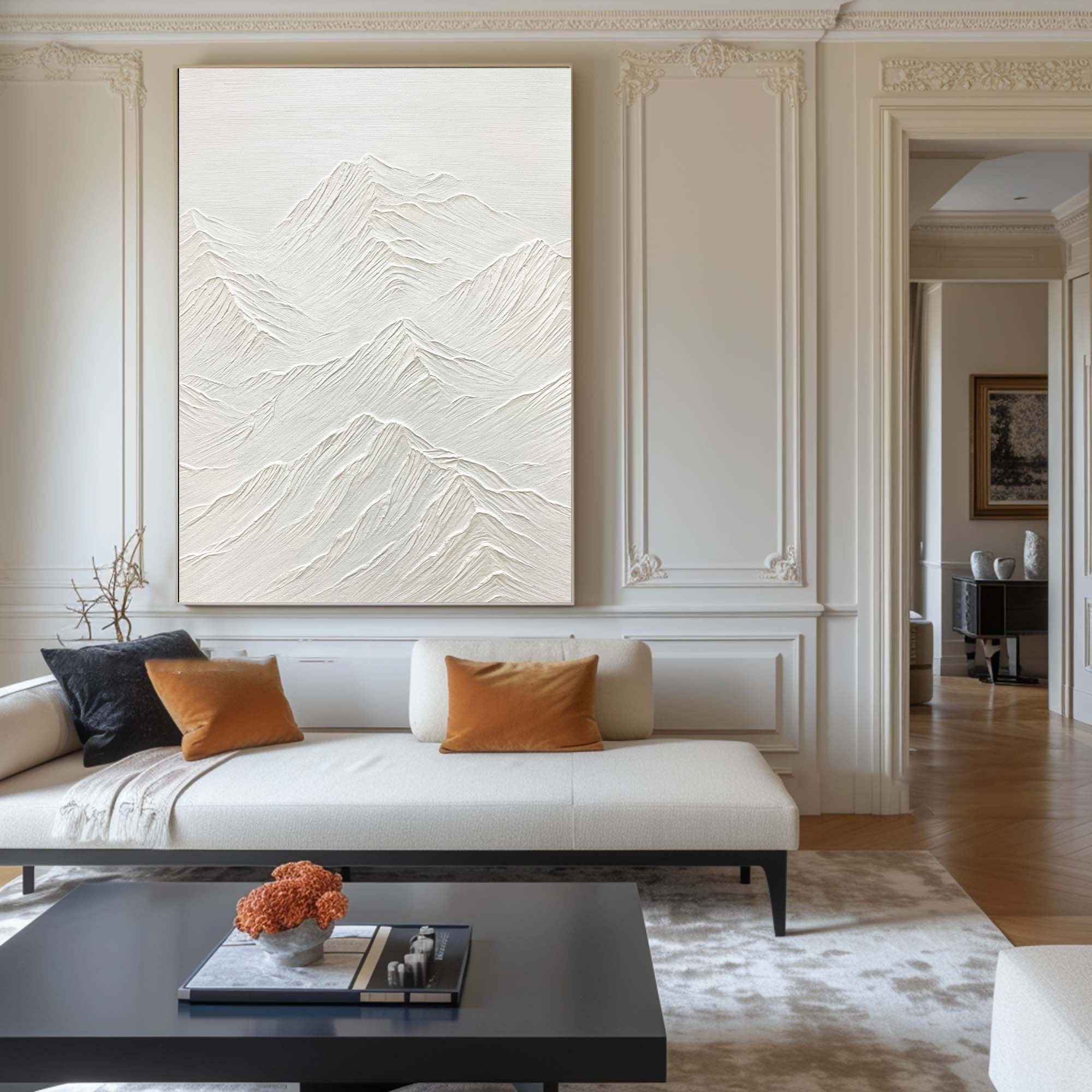White Minimalist Mountain Painting #WM 042