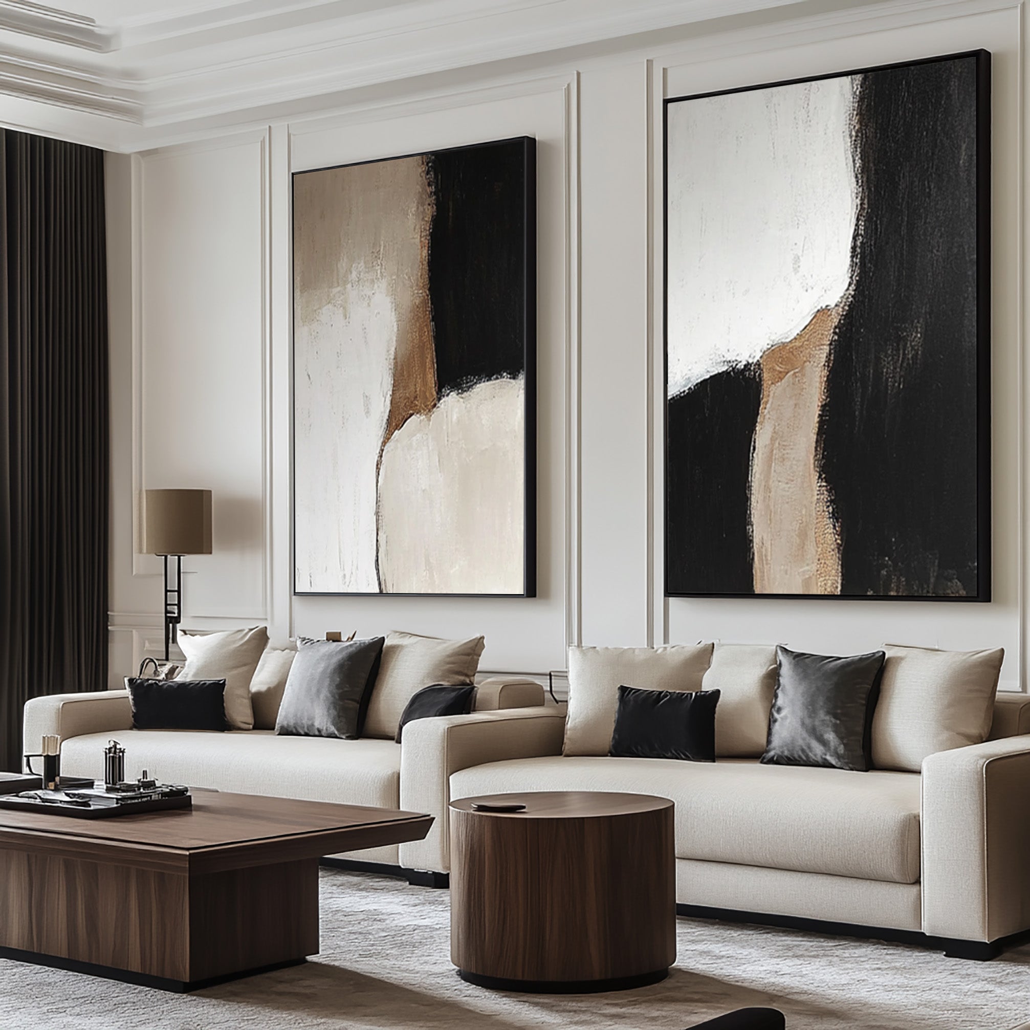 Abstract Black and White Canvas Set for Modern Living Room Decor #BWS 012