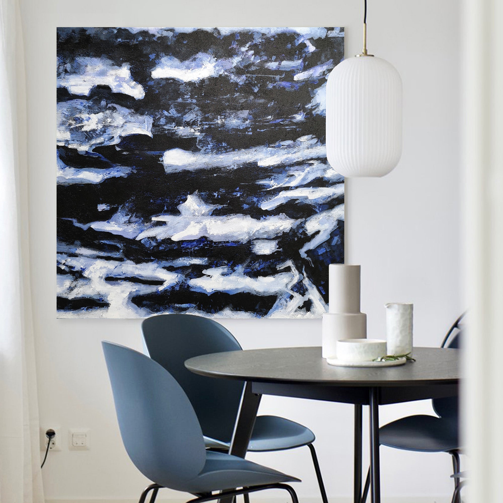 Deep Blue Blakc Abstract Painting #IS26