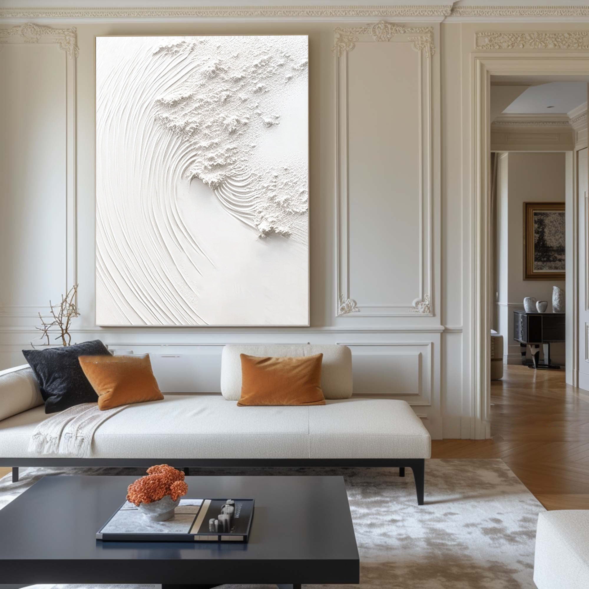 Serene White Textured Canvas Wall Art #WM 040