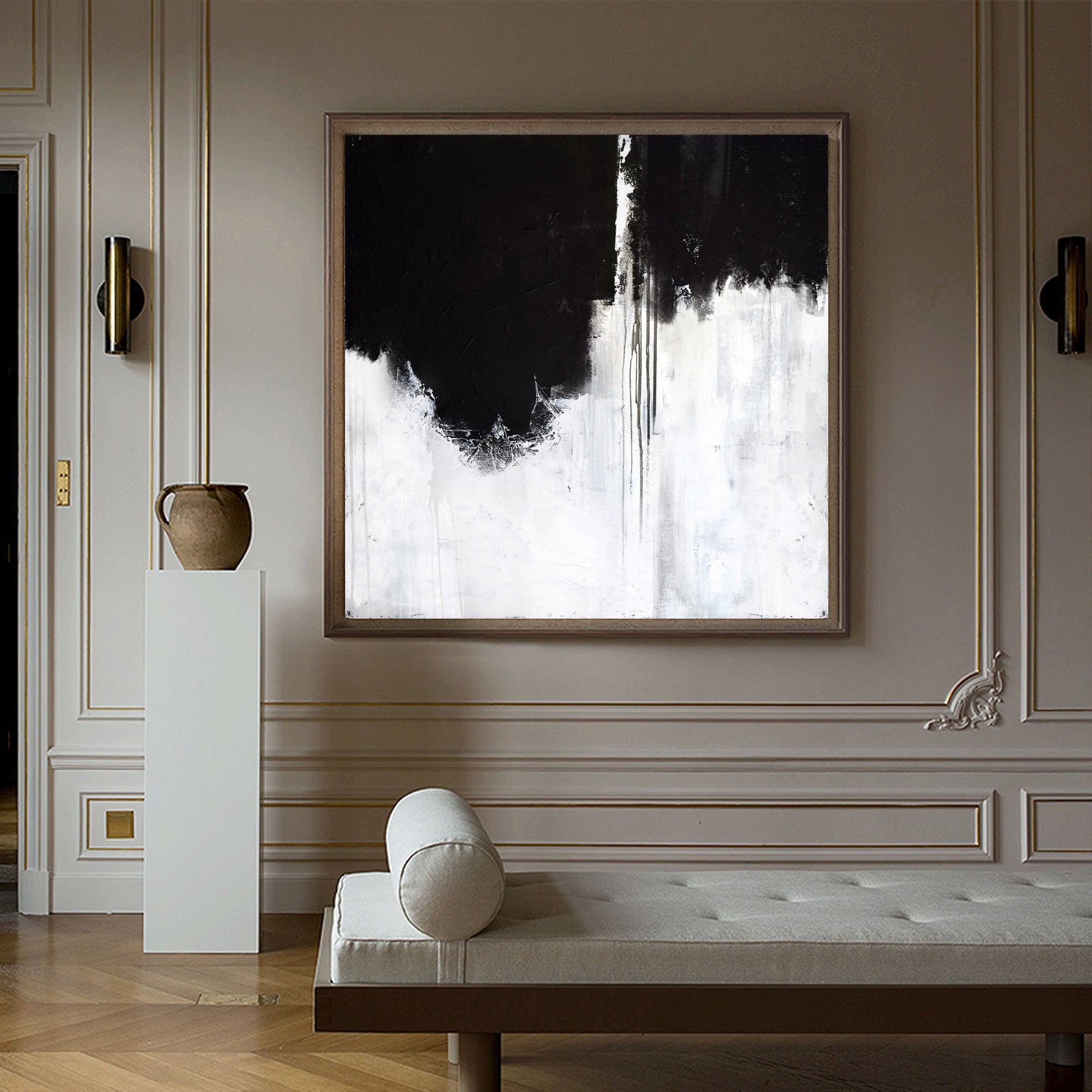 Large Black White Modern Painting #ABAS30