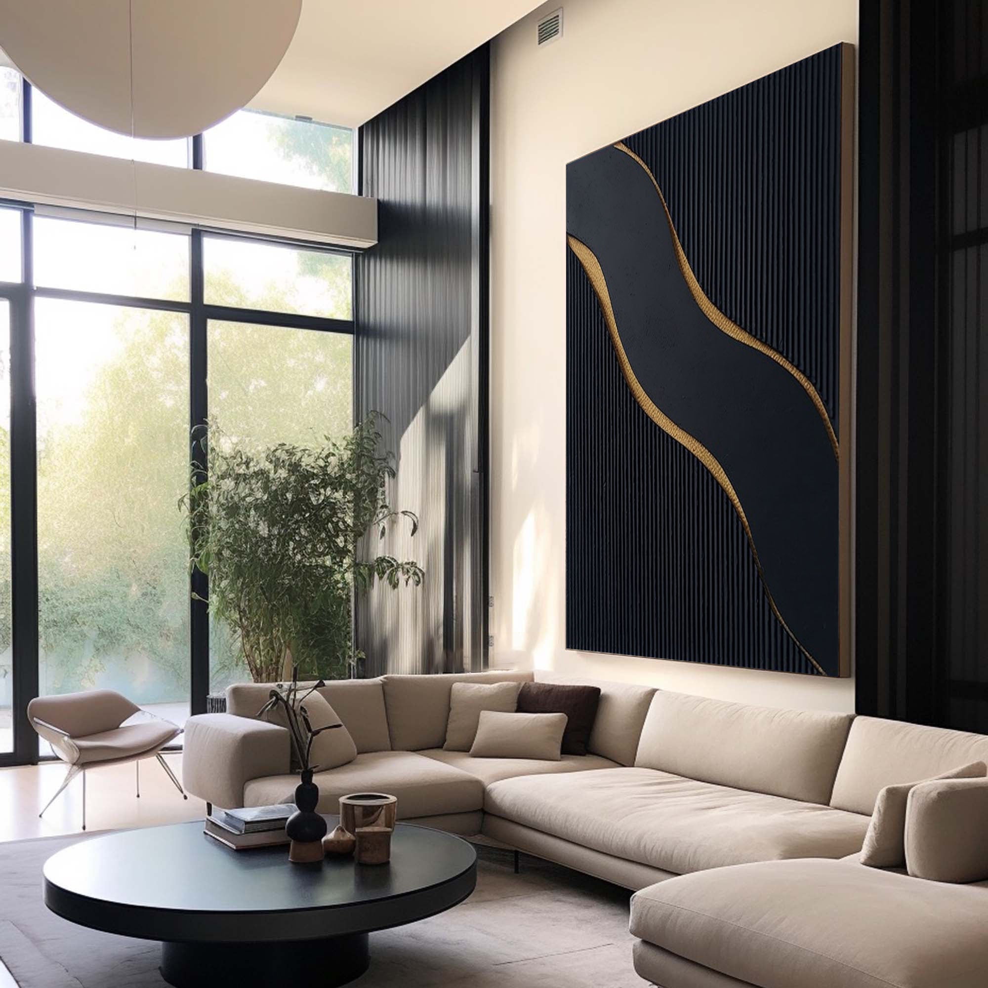 Large Black and Gold Abstract Canvas Art for Home Decor #BM 084