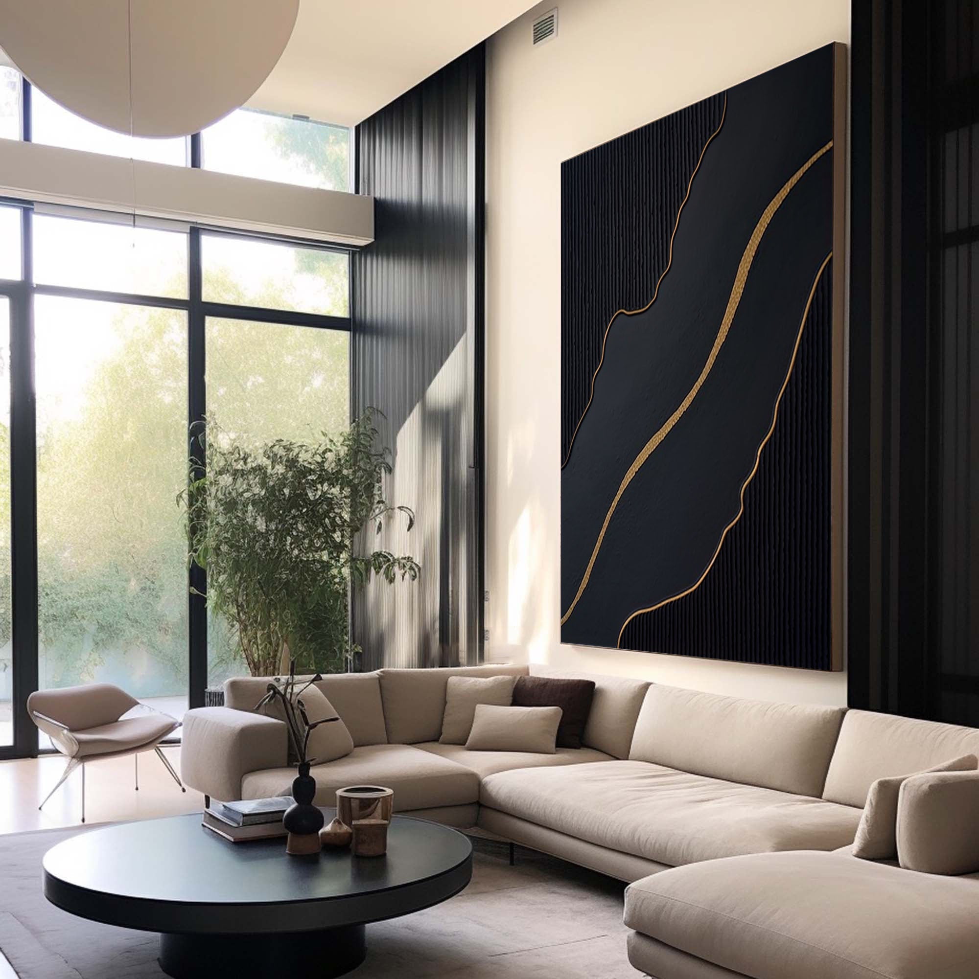Large Black and Gold Abstract Canvas Art for Home Decor #BM 085