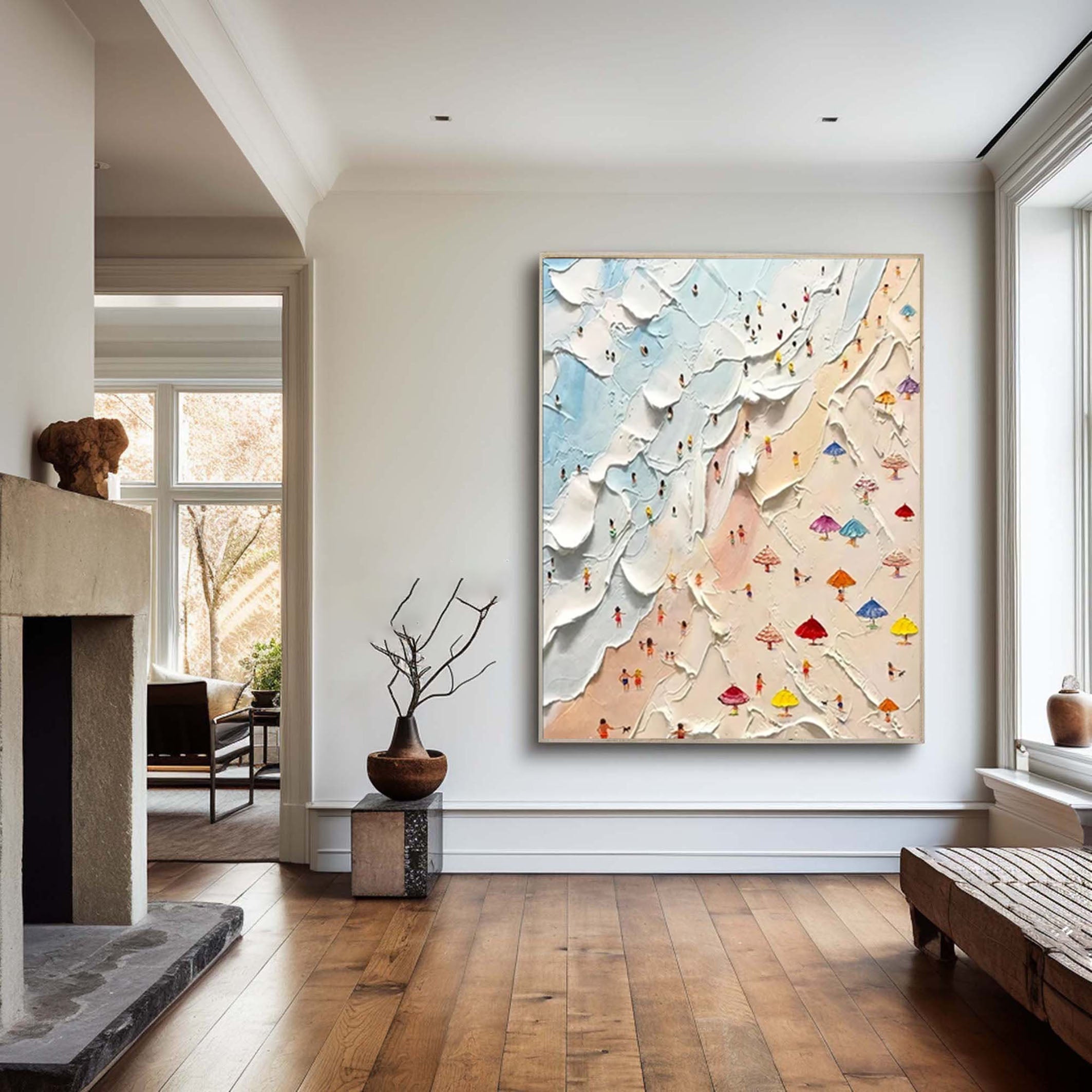 Sandy Shores Canvas Art Dynamic Beach Colorful Painting #CAP 027