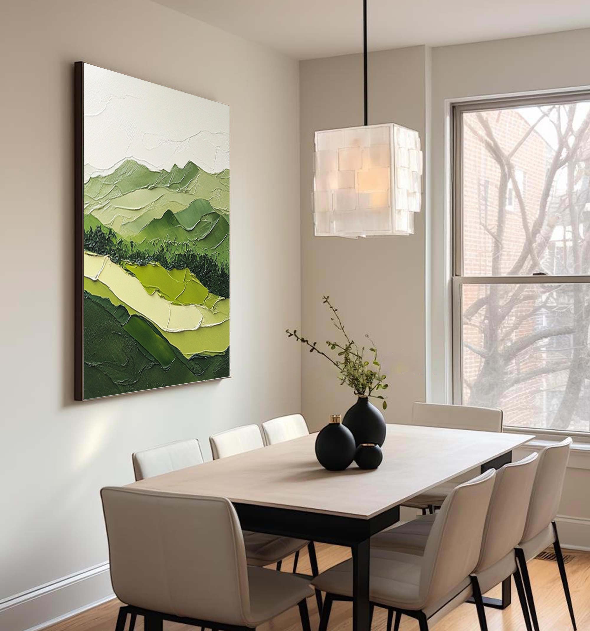 Nature Meets Modern Design Green Mountain Oil Painting for Stylish Interiors #BGM 054