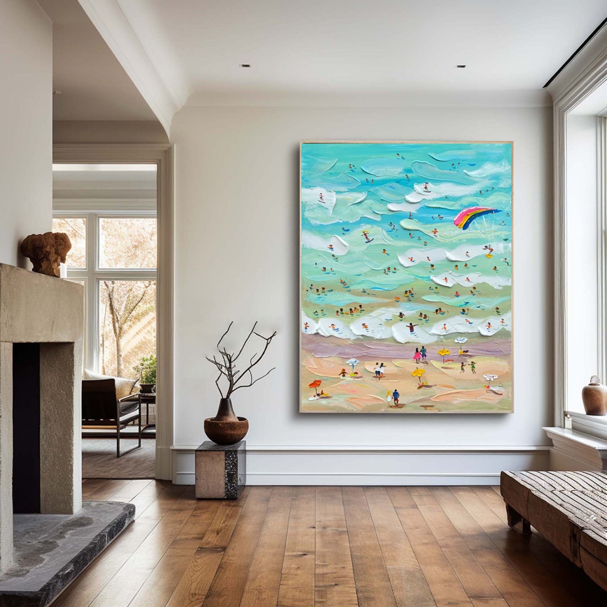 Vibrant Beach Scene Canvas Colorful Coastal Wall Art #CAP 030