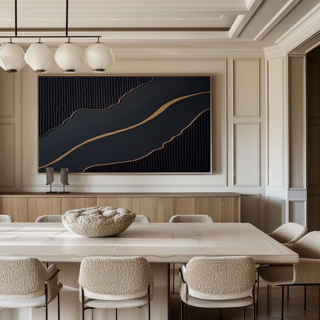 Luxury Black and Gold Abstract Painting on Canvas #BM 091