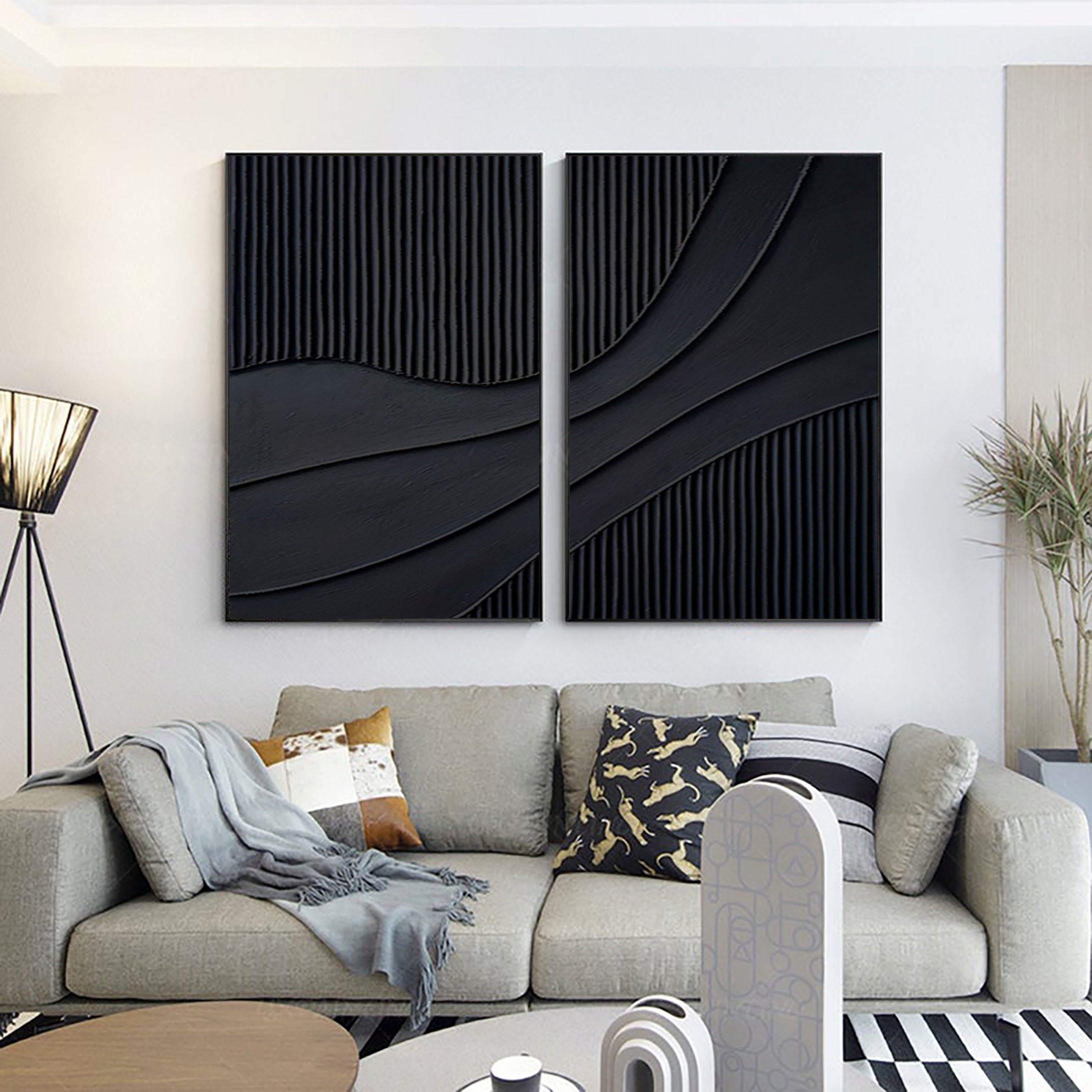 Black Minimalist Painting Set Of 2 #BMS 007