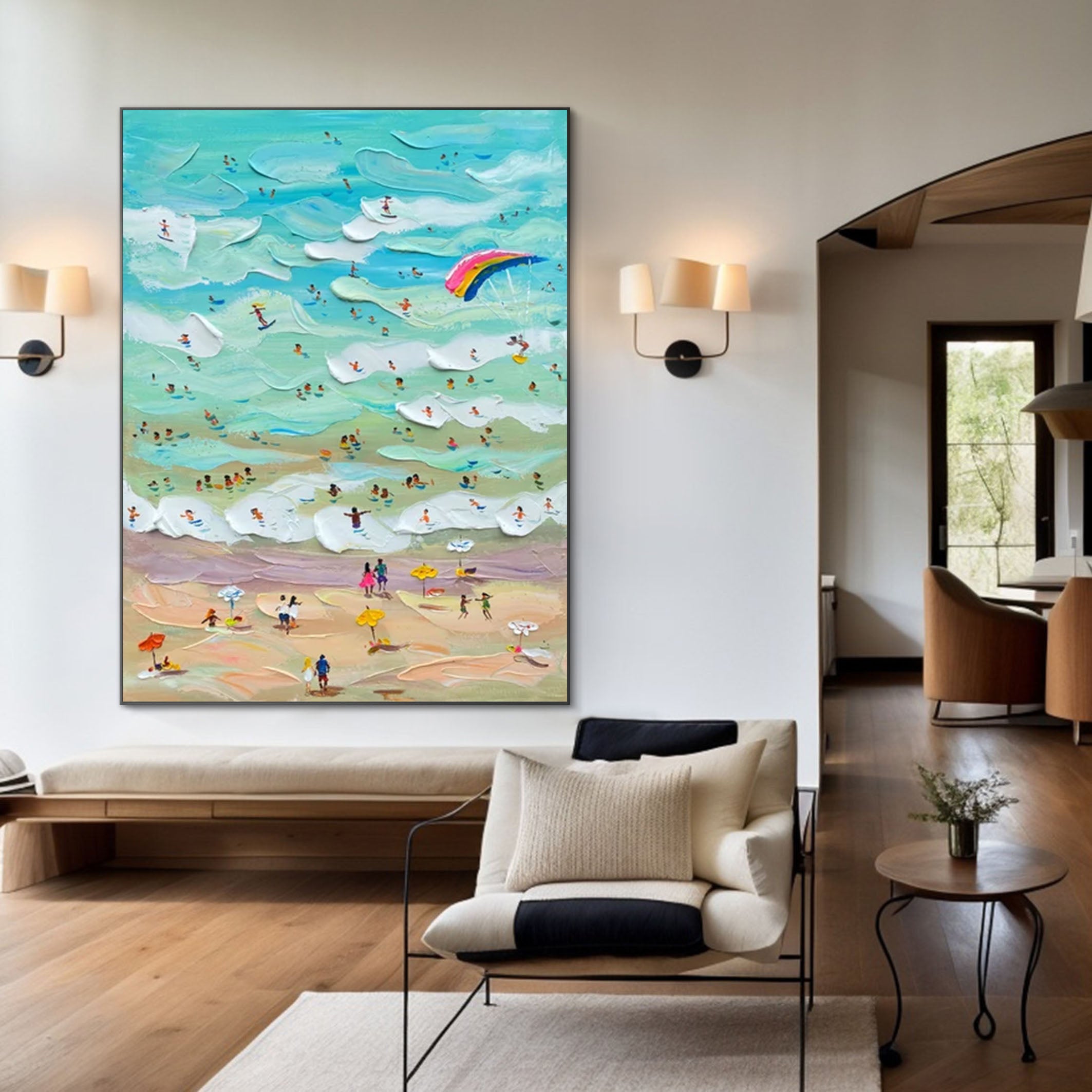 Vibrant Beach Scene Canvas Colorful Coastal Wall Art #CAP 030
