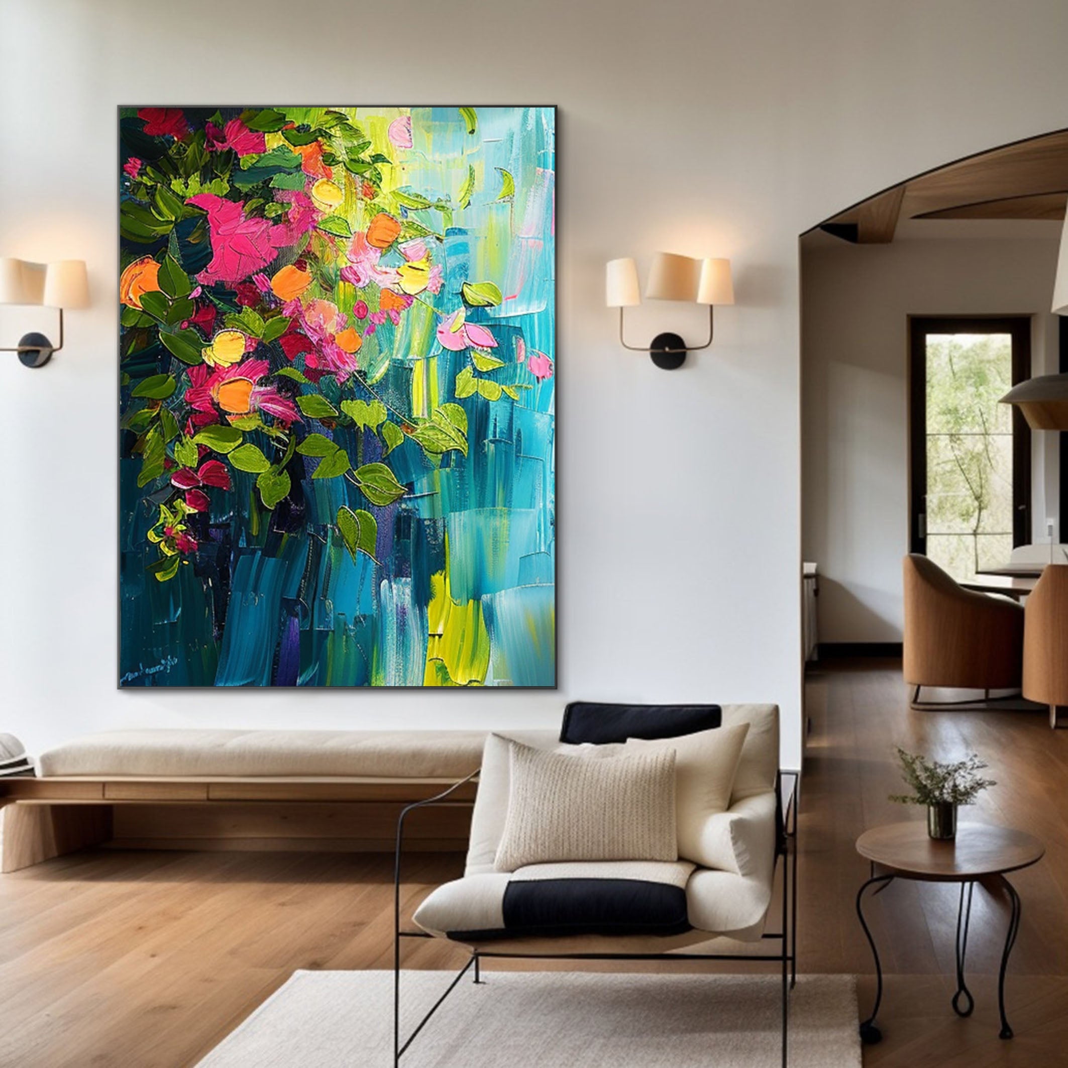 Summer Flowers Abstract Painting Bright Wall Decor #CAP 032