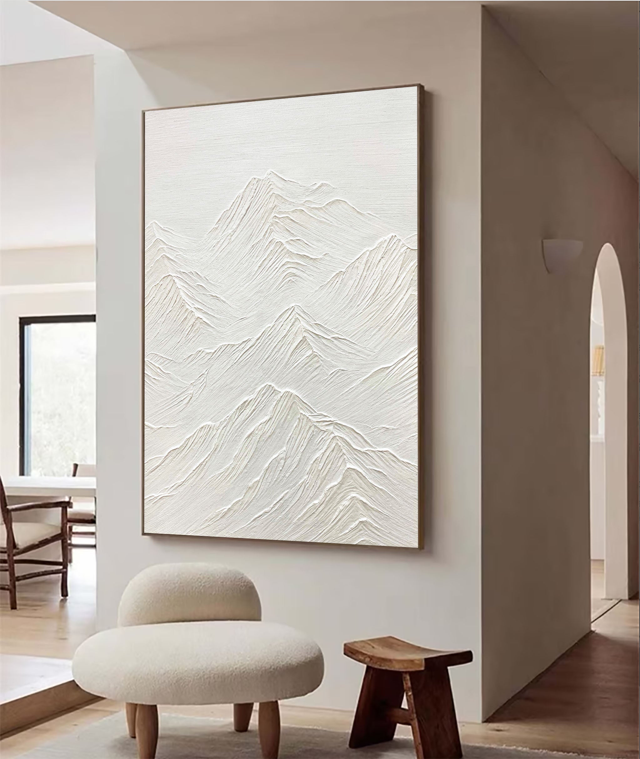 White Minimalist Mountain Painting #WM 042