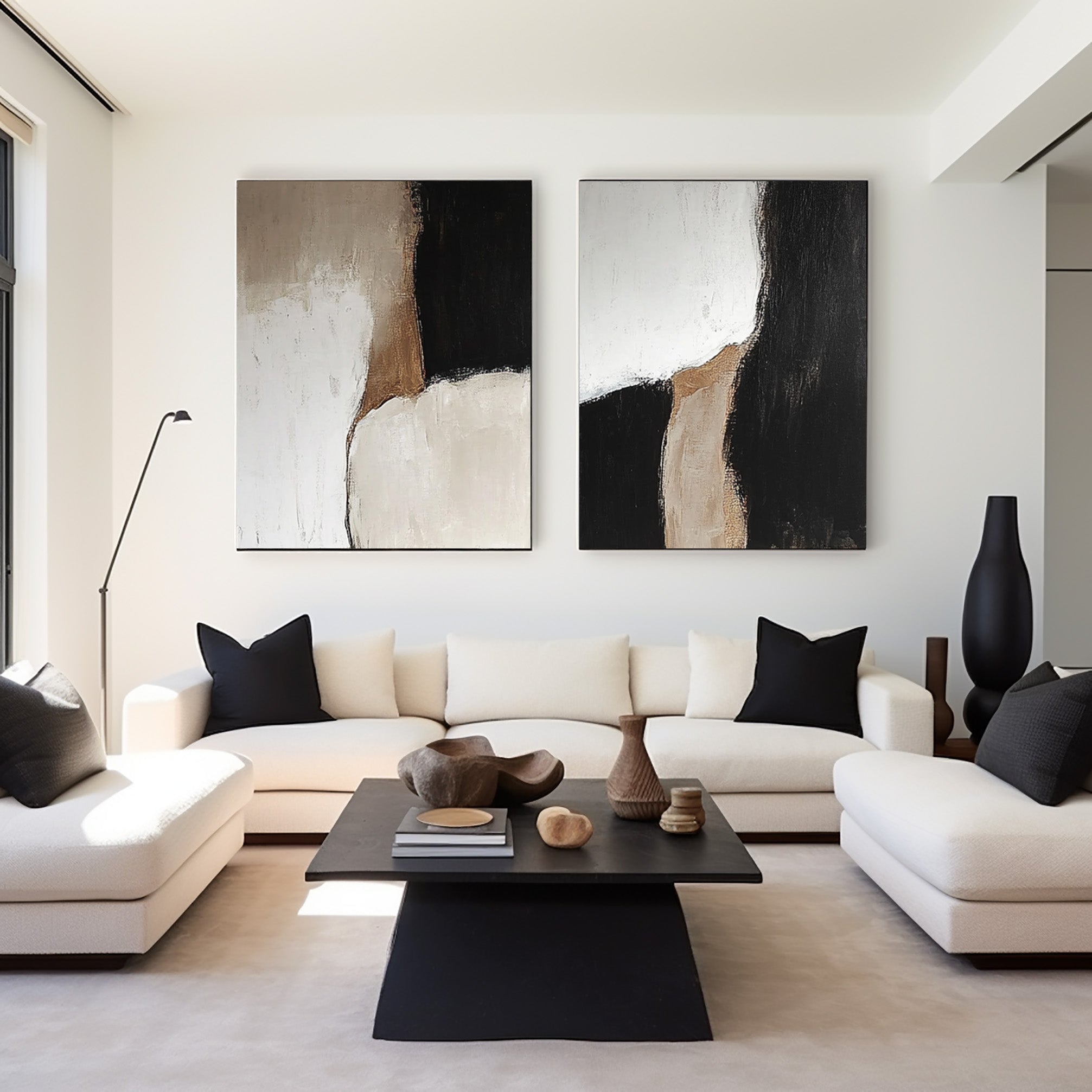Abstract Black and White Canvas Set for Modern Living Room Decor #BWS 012