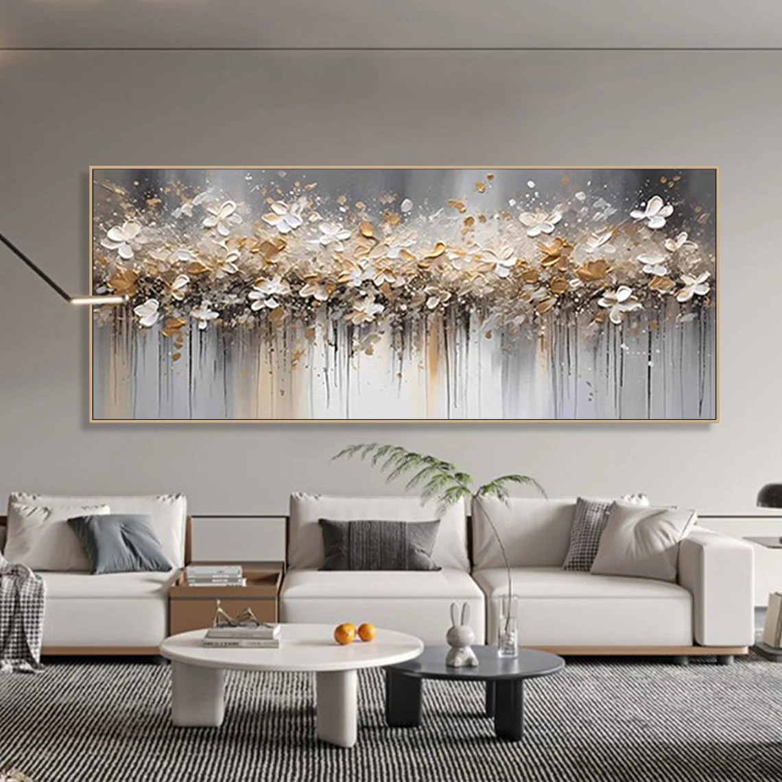 Gold and White Abstract Floral Wall Art #BGA 033