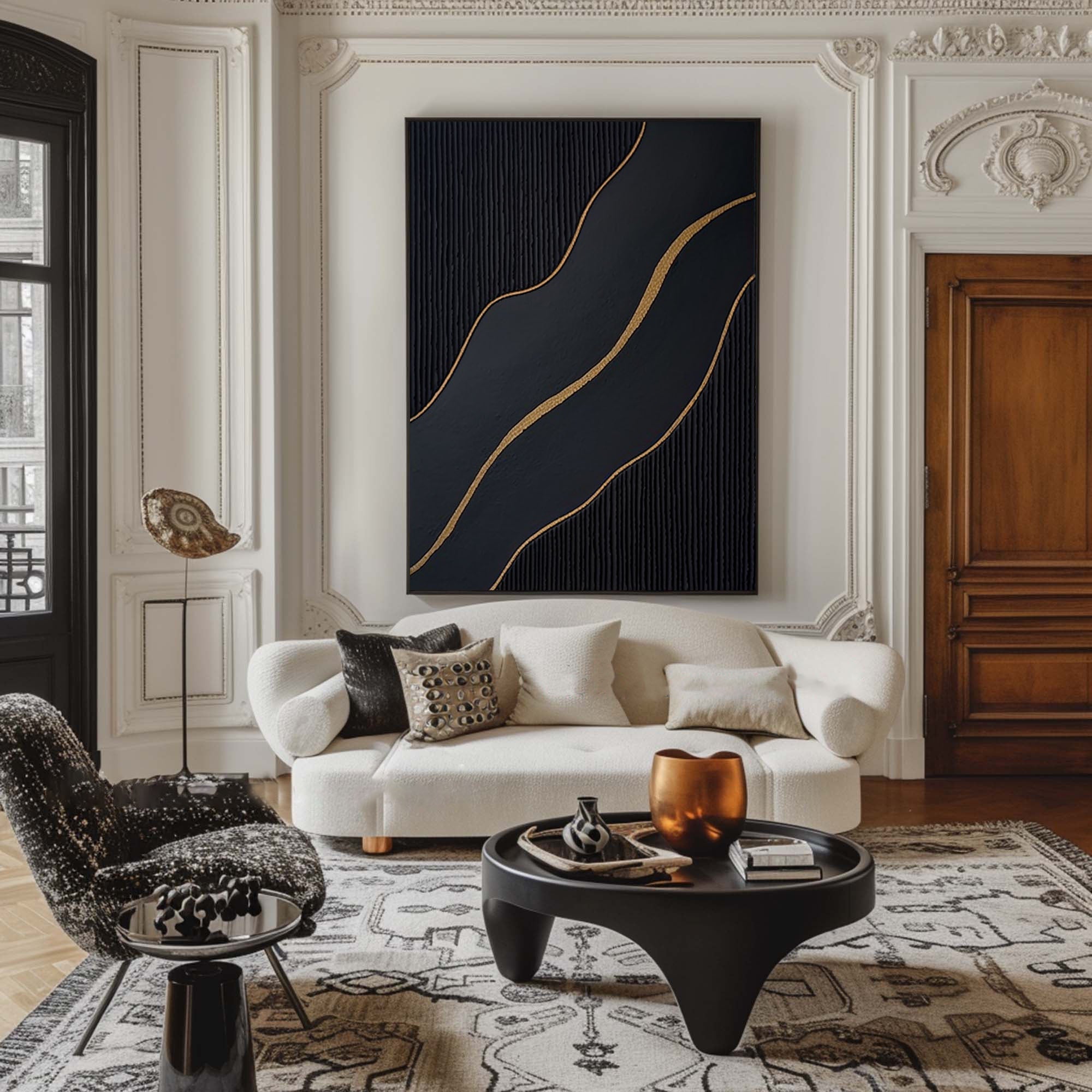 Large Black and Gold Abstract Canvas Art for Home Decor #BM 086