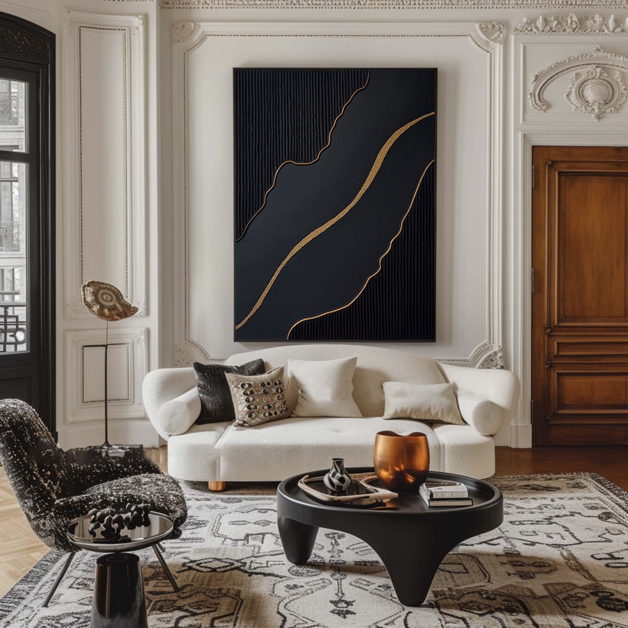 Large Black and Gold Abstract Canvas Art for Home Decor #BM 085