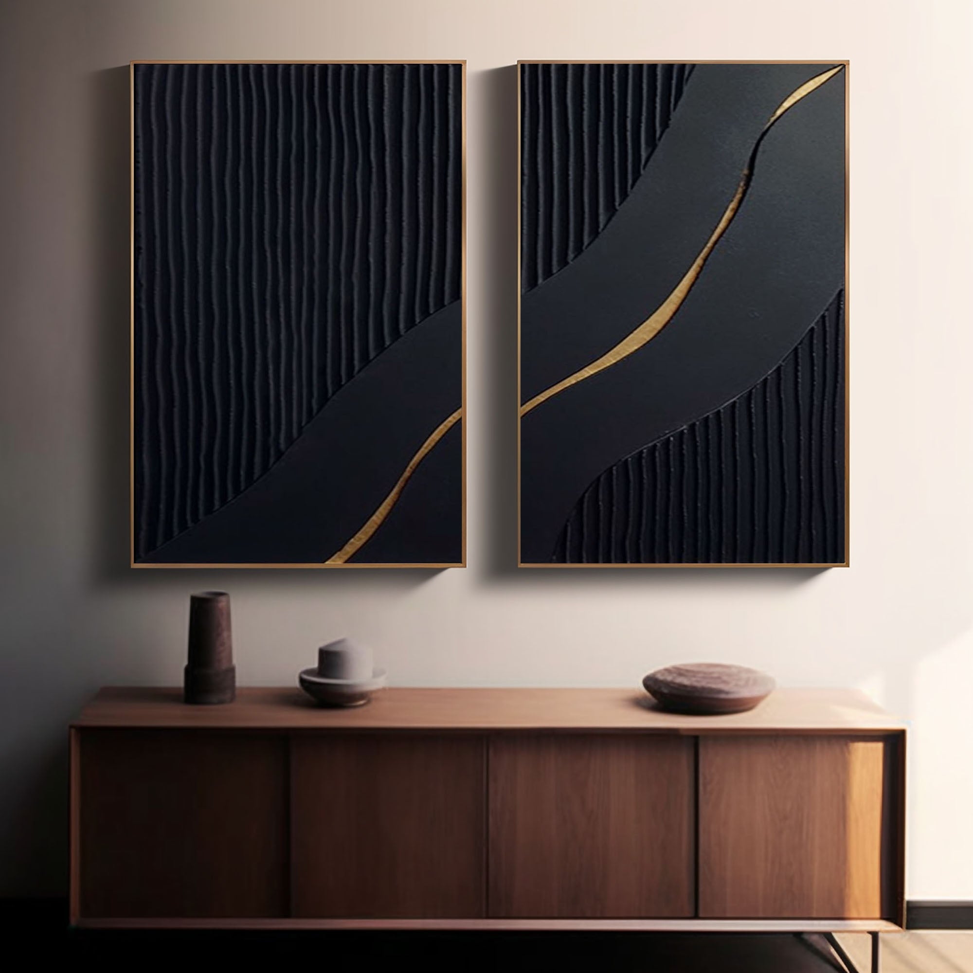 Black Minimalist Painting Set Of 2 #BMS 006