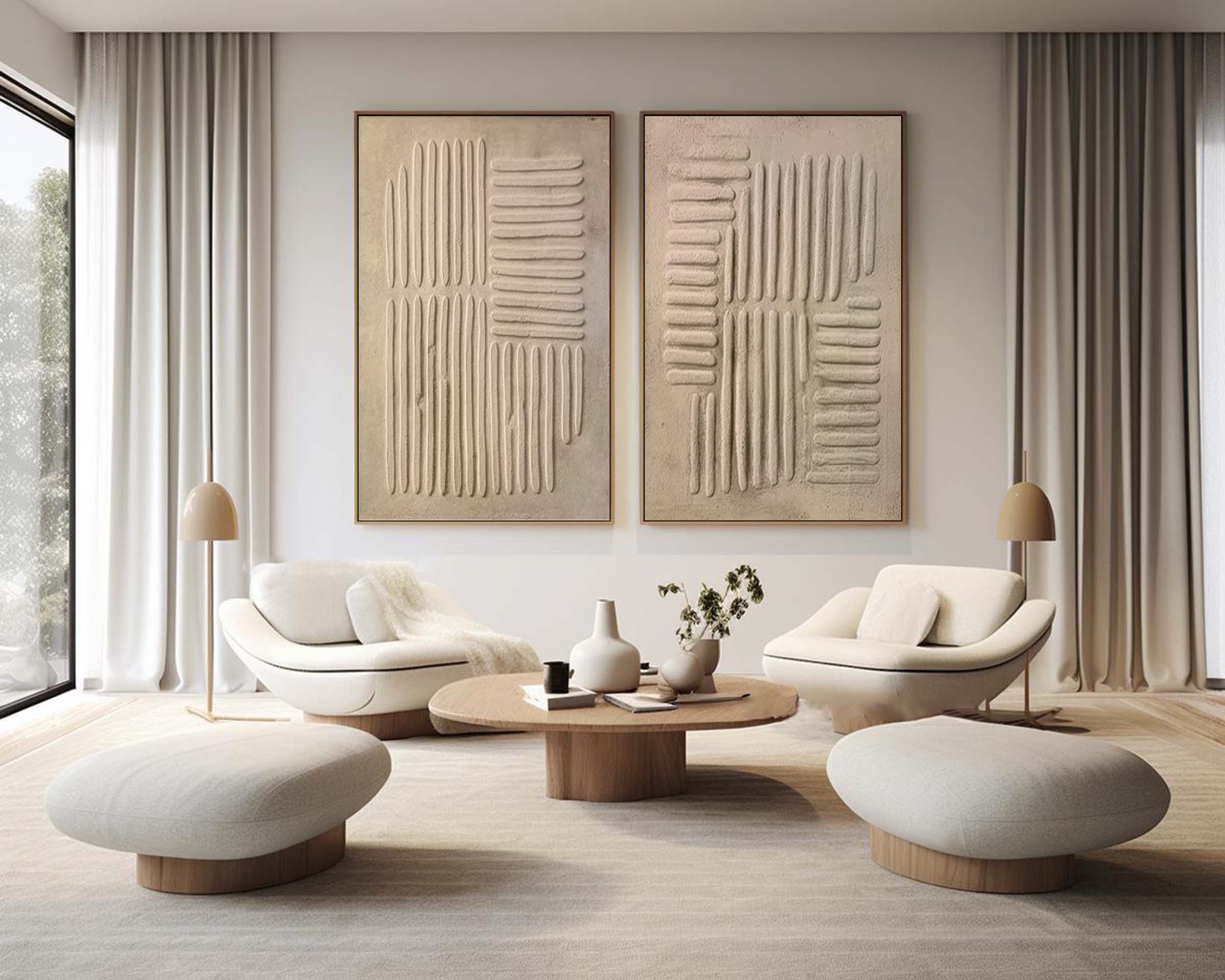 Beige & Brown Minimalist Painting Set Of 2 #BBS 022
