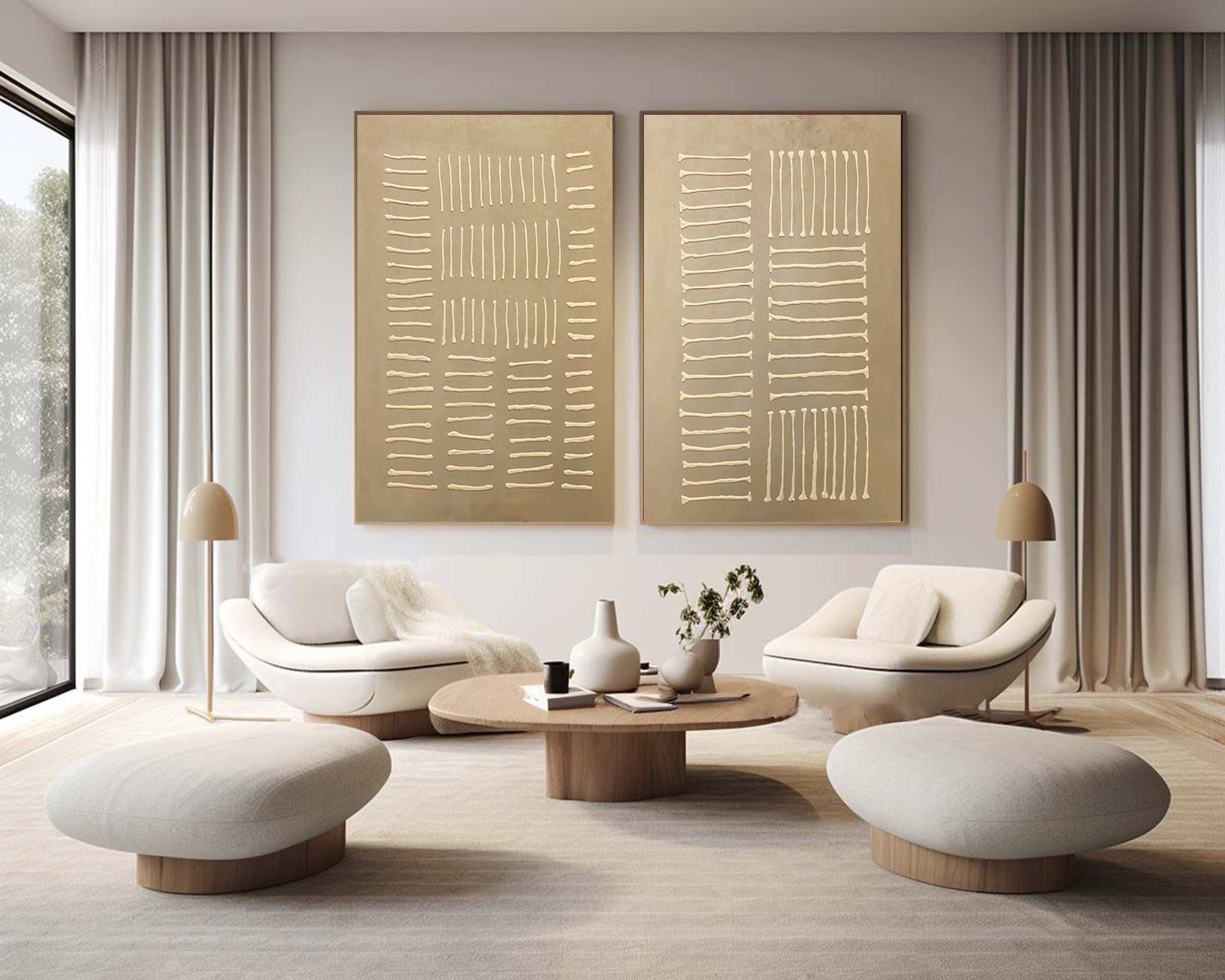 Beige & Brown Minimalist Painting Set Of 2 #BBS 023