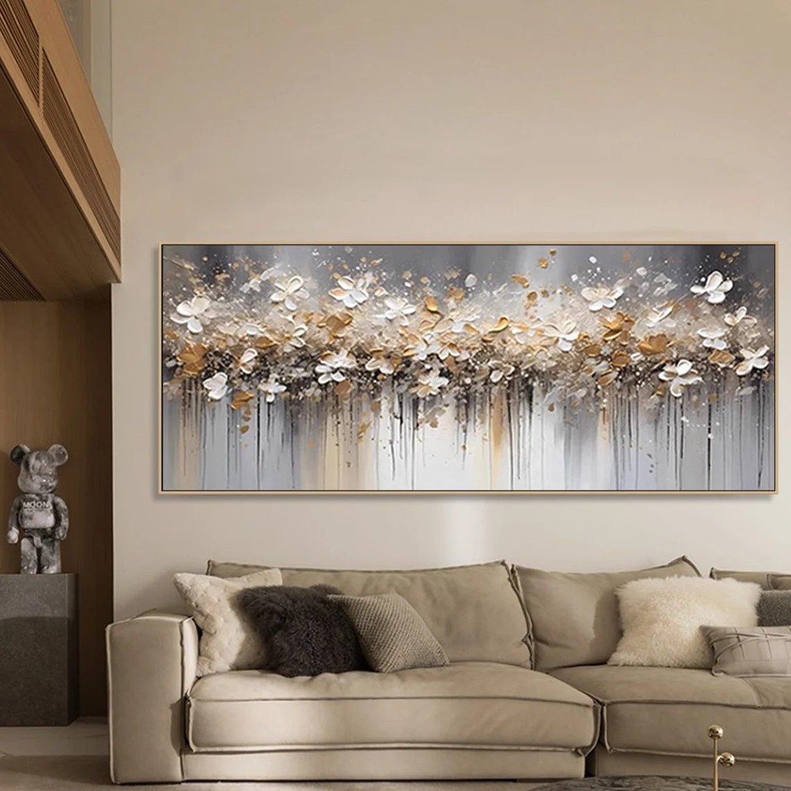 Gold and White Abstract Floral Wall Art #BGA 033