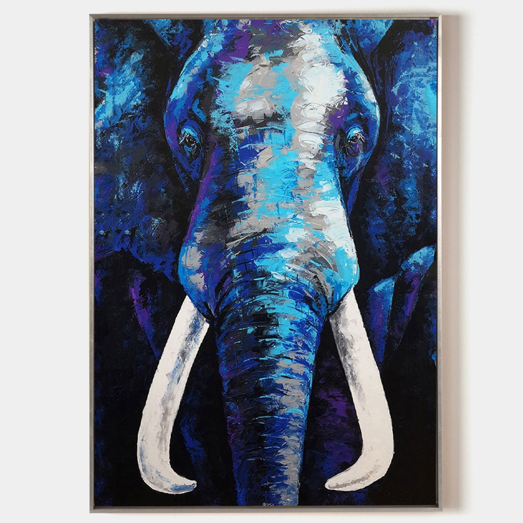 Vertical Blue Elephant Abstract Painting #ANE03