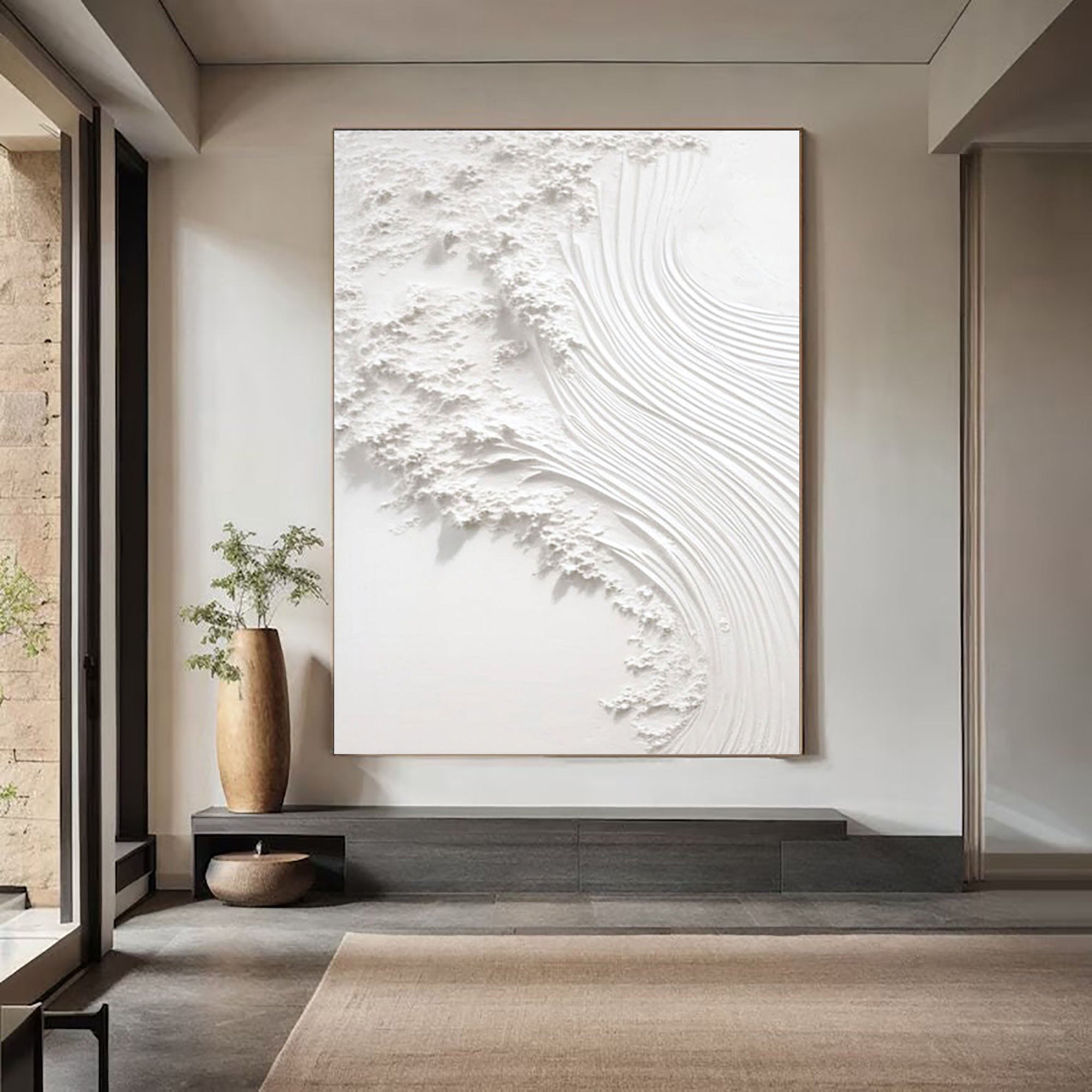 Serene White Textured Canvas Wall Art #WM 041