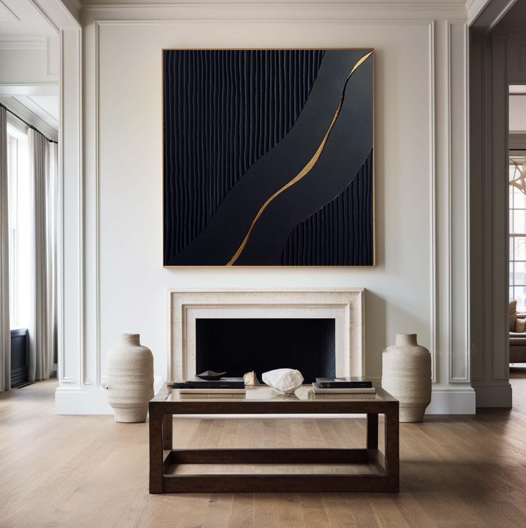 Large Black and Gold Abstract Canvas Wall Art #BM 082