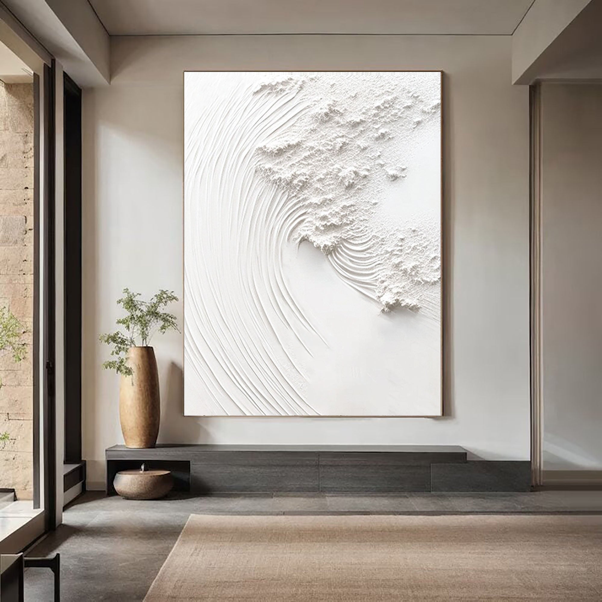Serene White Textured Canvas Wall Art #WM 040