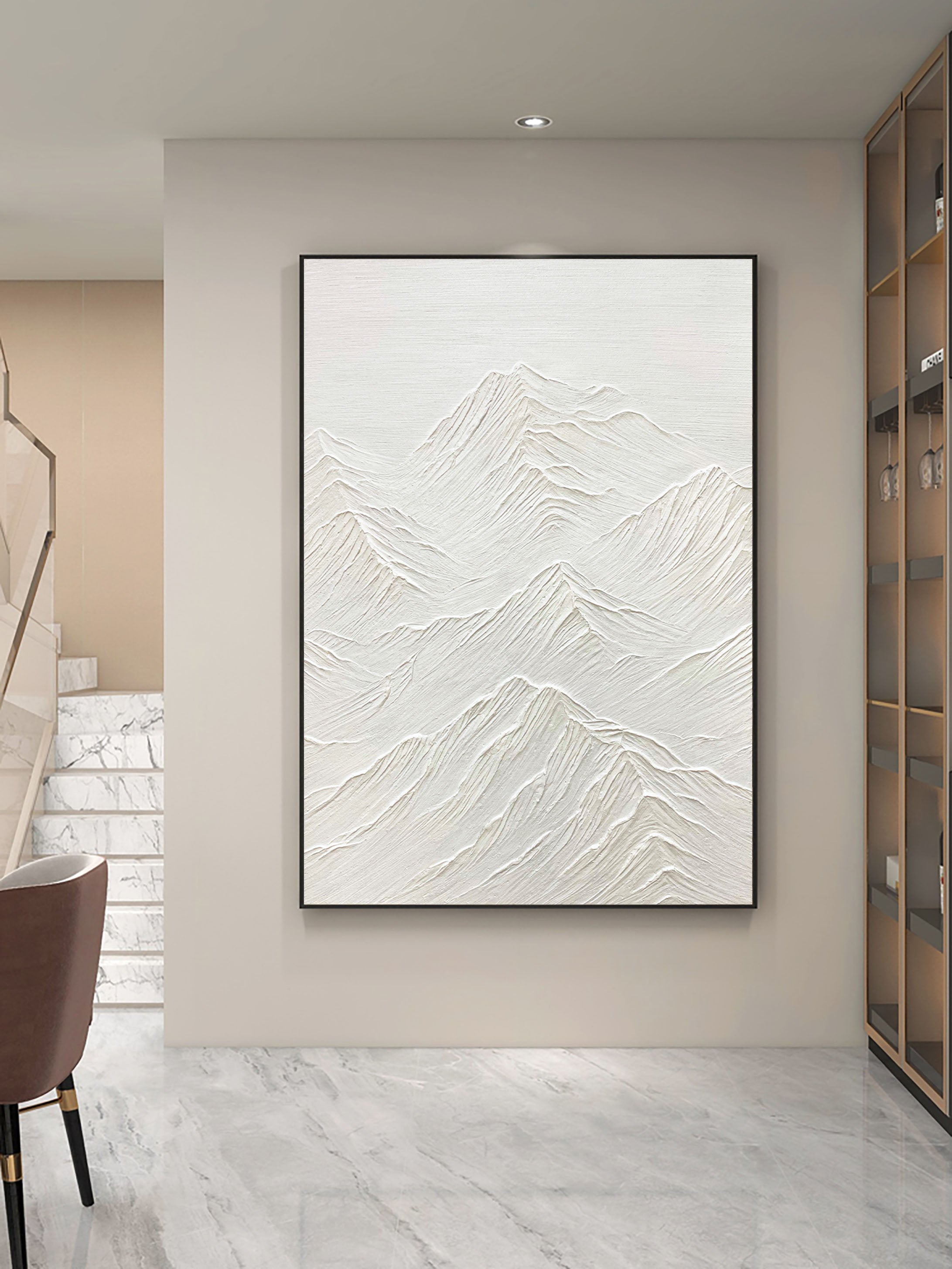 White Minimalist Mountain Painting #WM 042