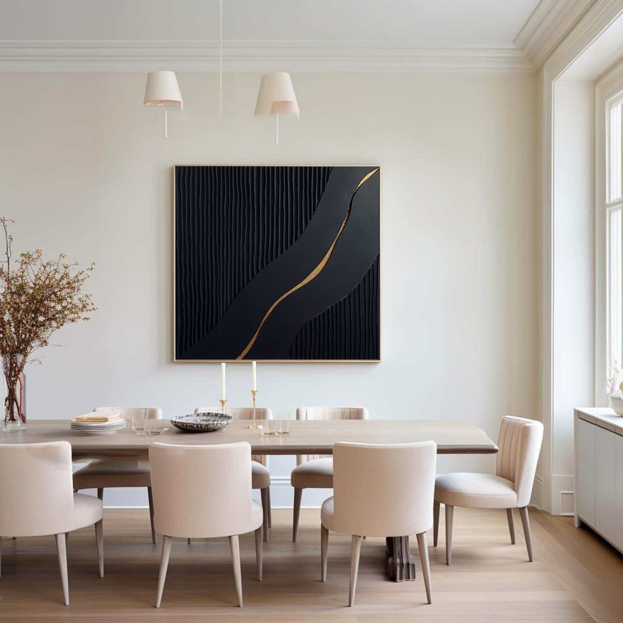 Large Black and Gold Abstract Canvas Wall Art #BM 082