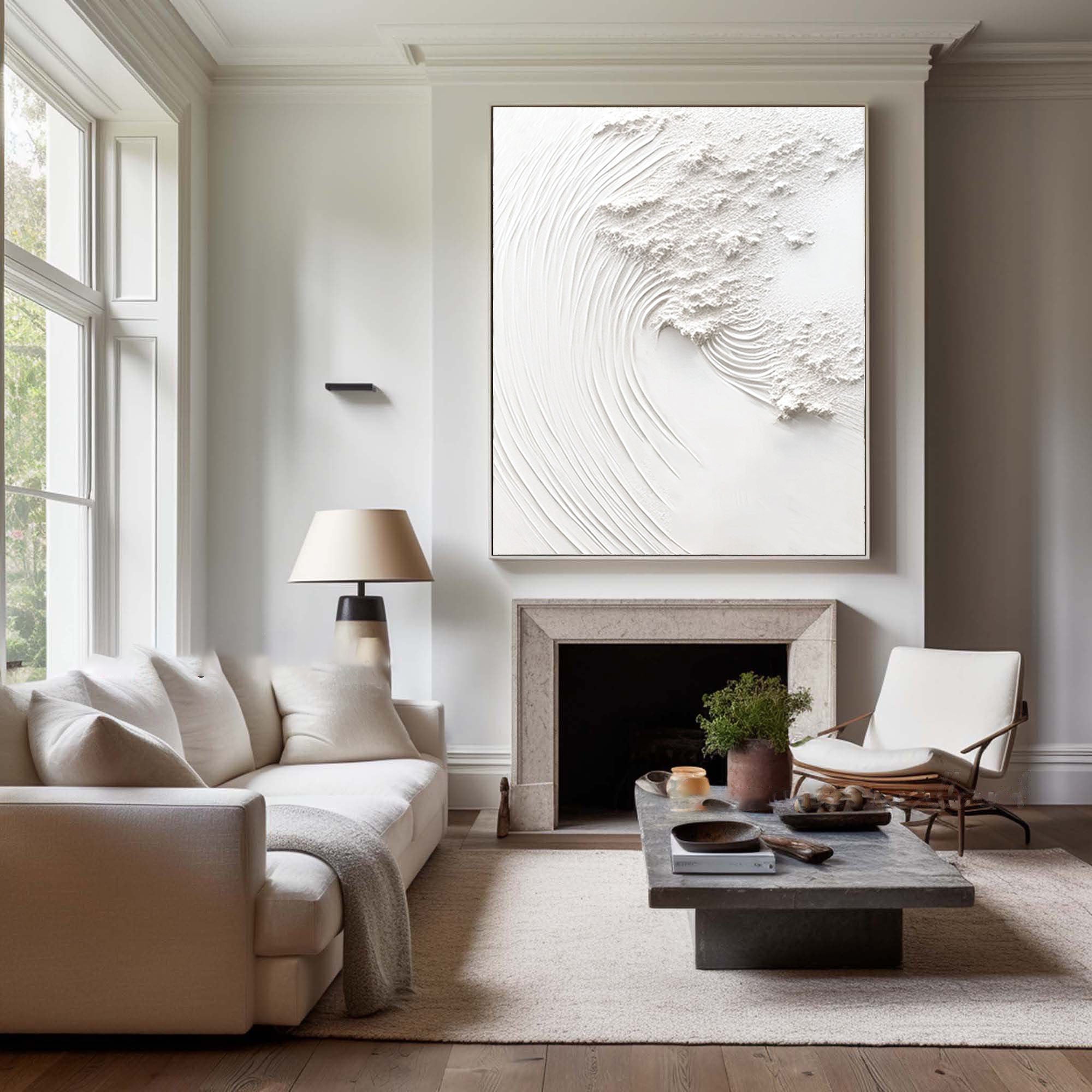 Serene White Textured Canvas Wall Art #WM 040