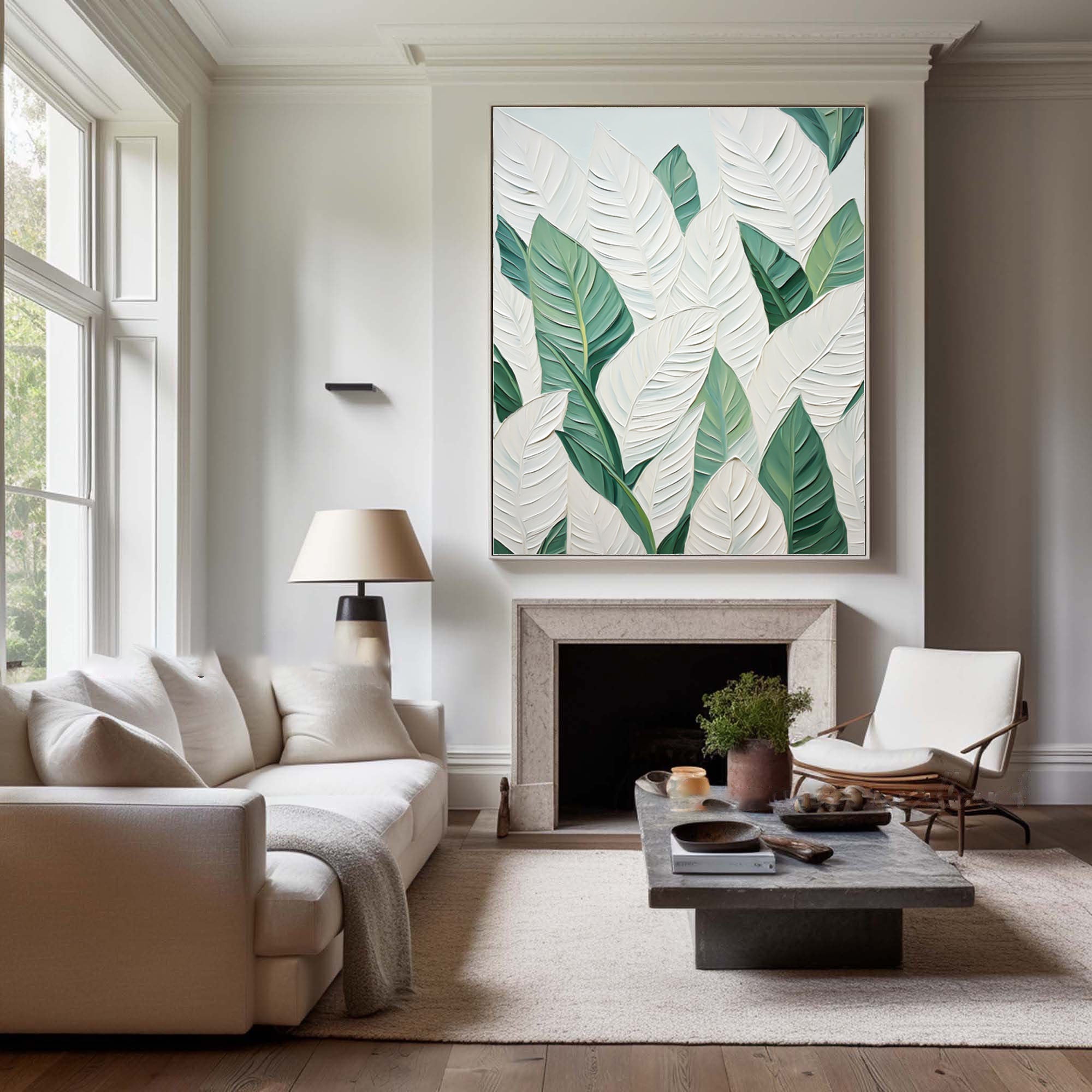 Leaf Symphony: Green and White Botanical Wall Art #BGM 048