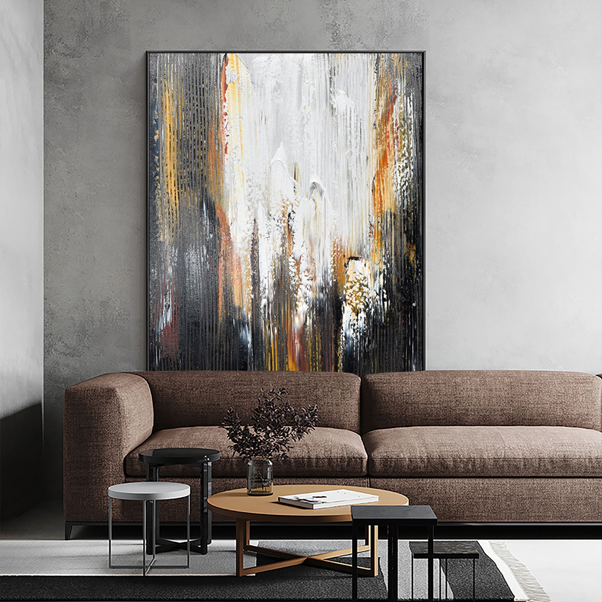 Peinture abstraite noir et or #ABAV164