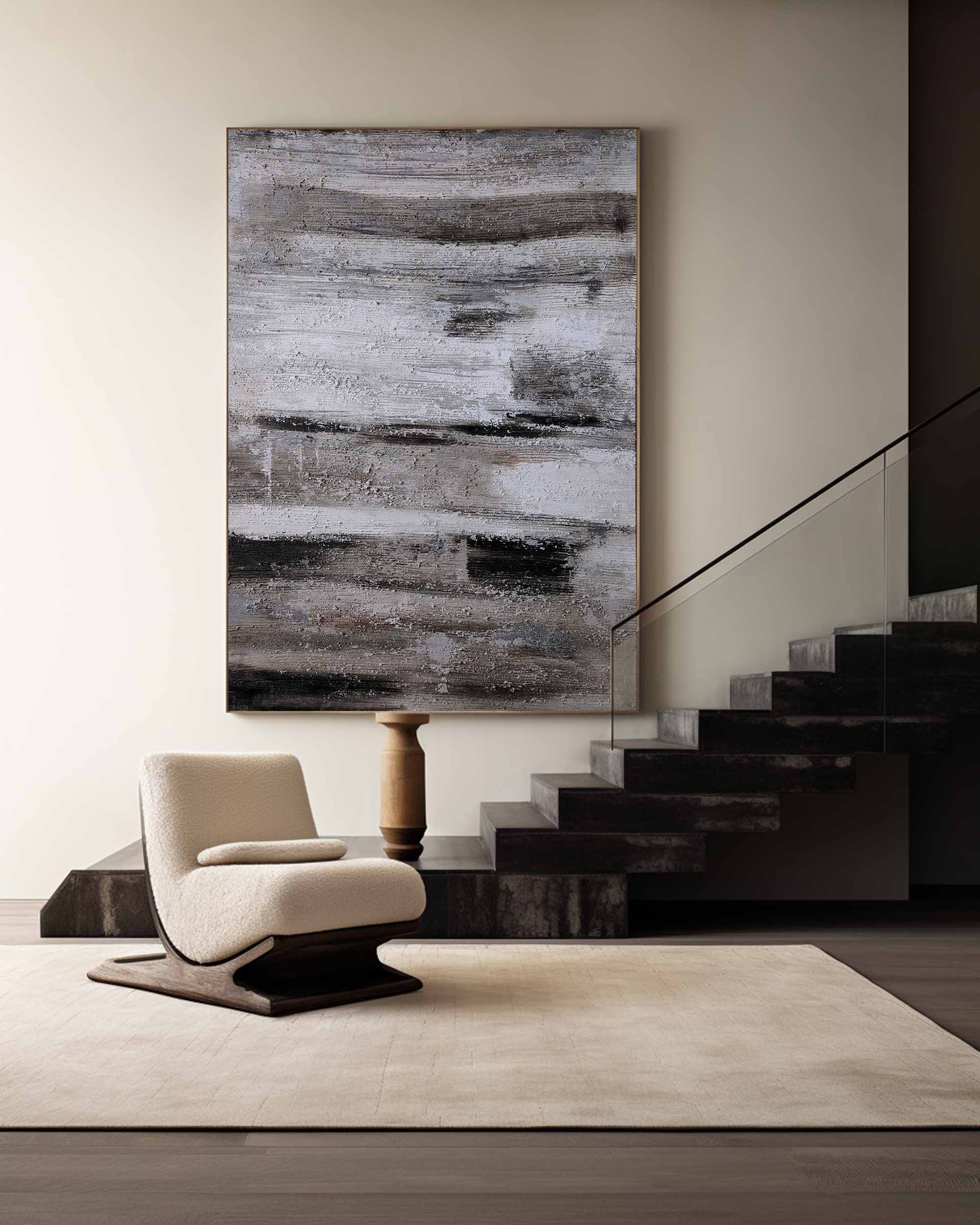 Brown Grey White Abstract Painting #ABAV73