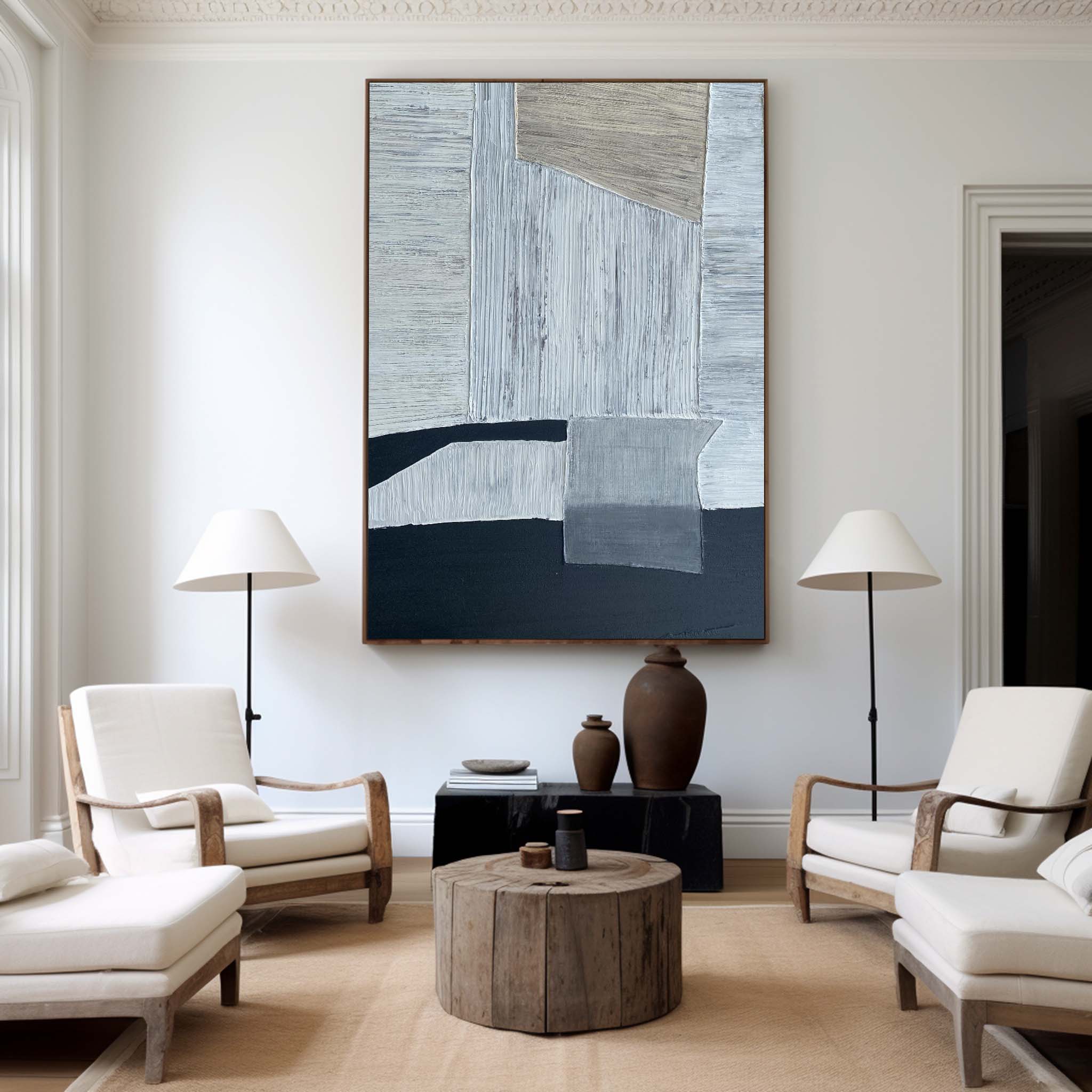Peinture abstraite noir et gris #ABAV208