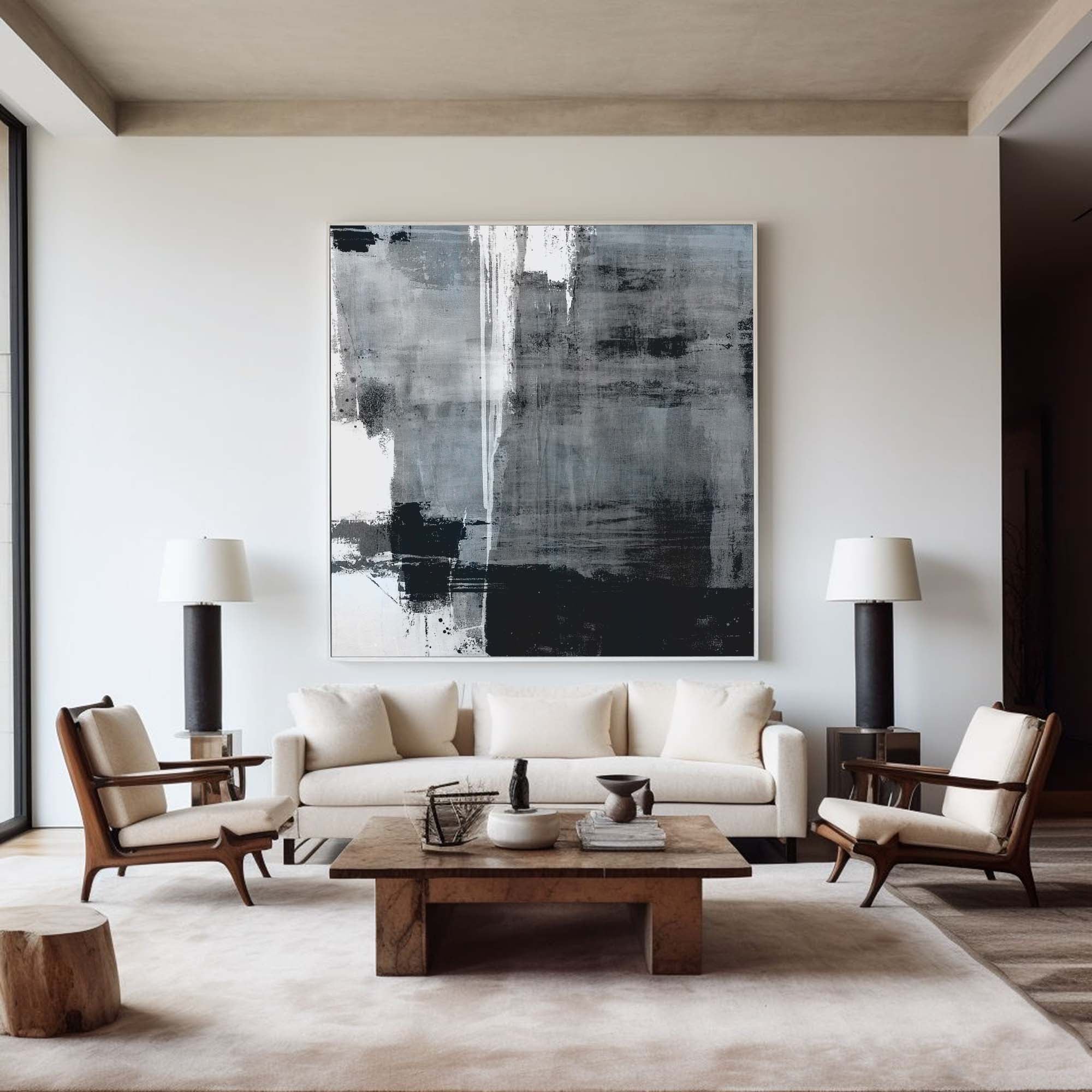Blue Black White Abstract Painting #ABAS27