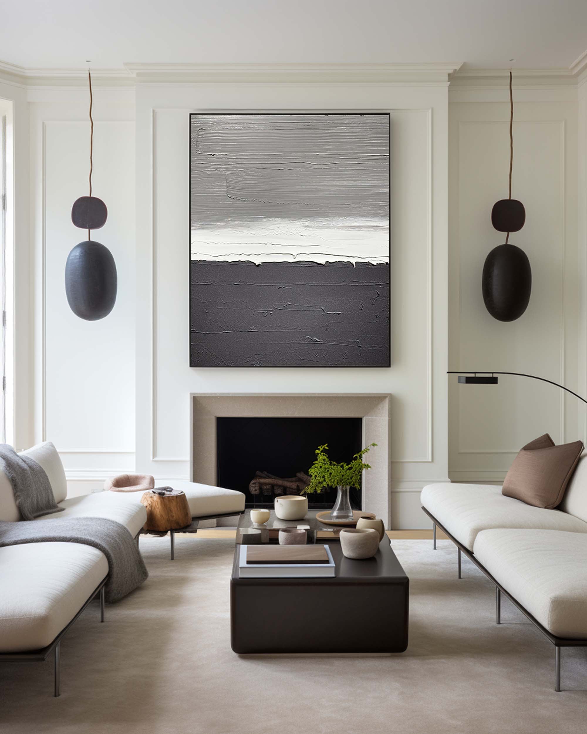 Peinture abstraite noir blanc gris #ABAV152